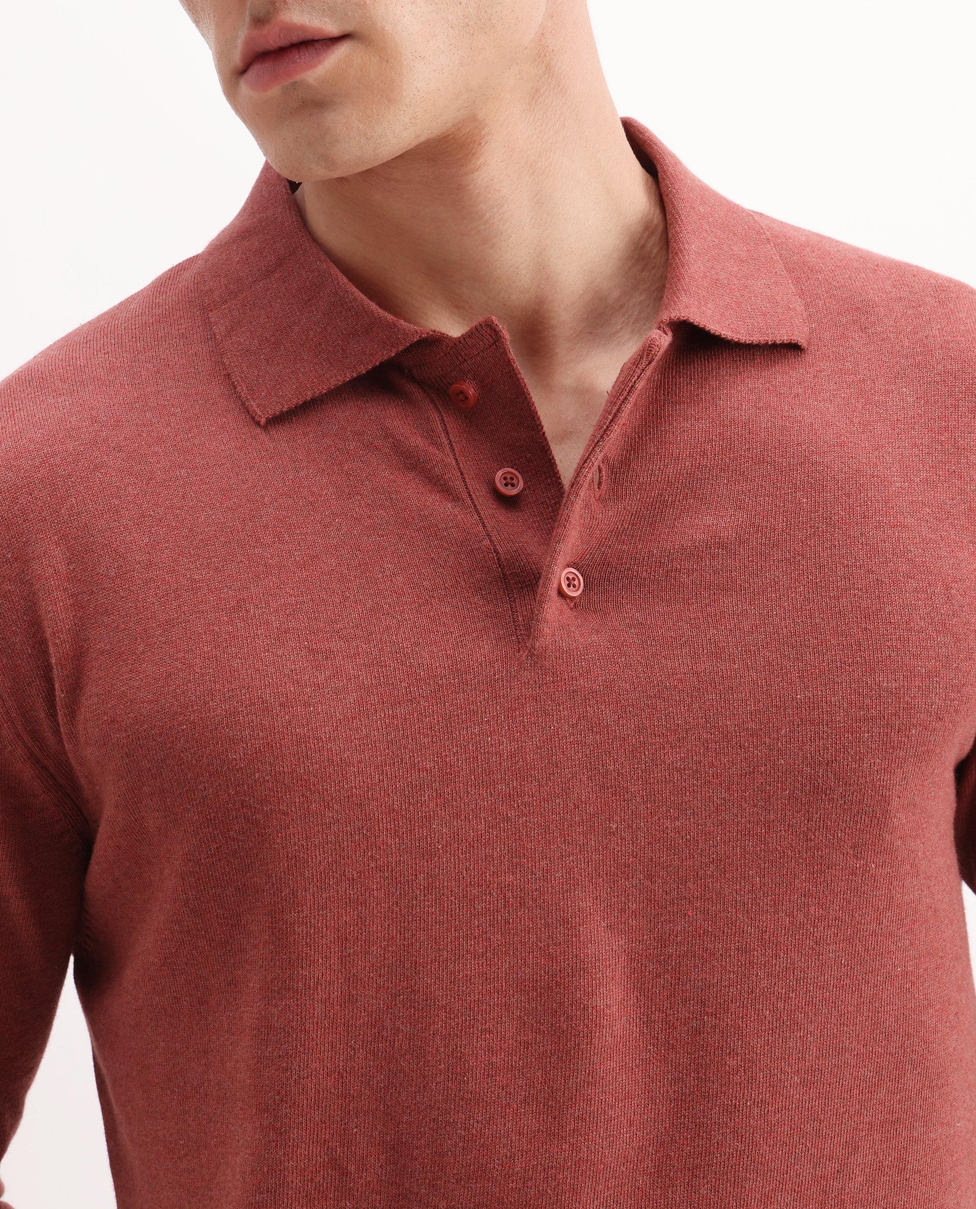 Rare Rabbit Men's Pyer Red Flat Knit Plain Regular Fit Full Sleeve Polo - Image 4