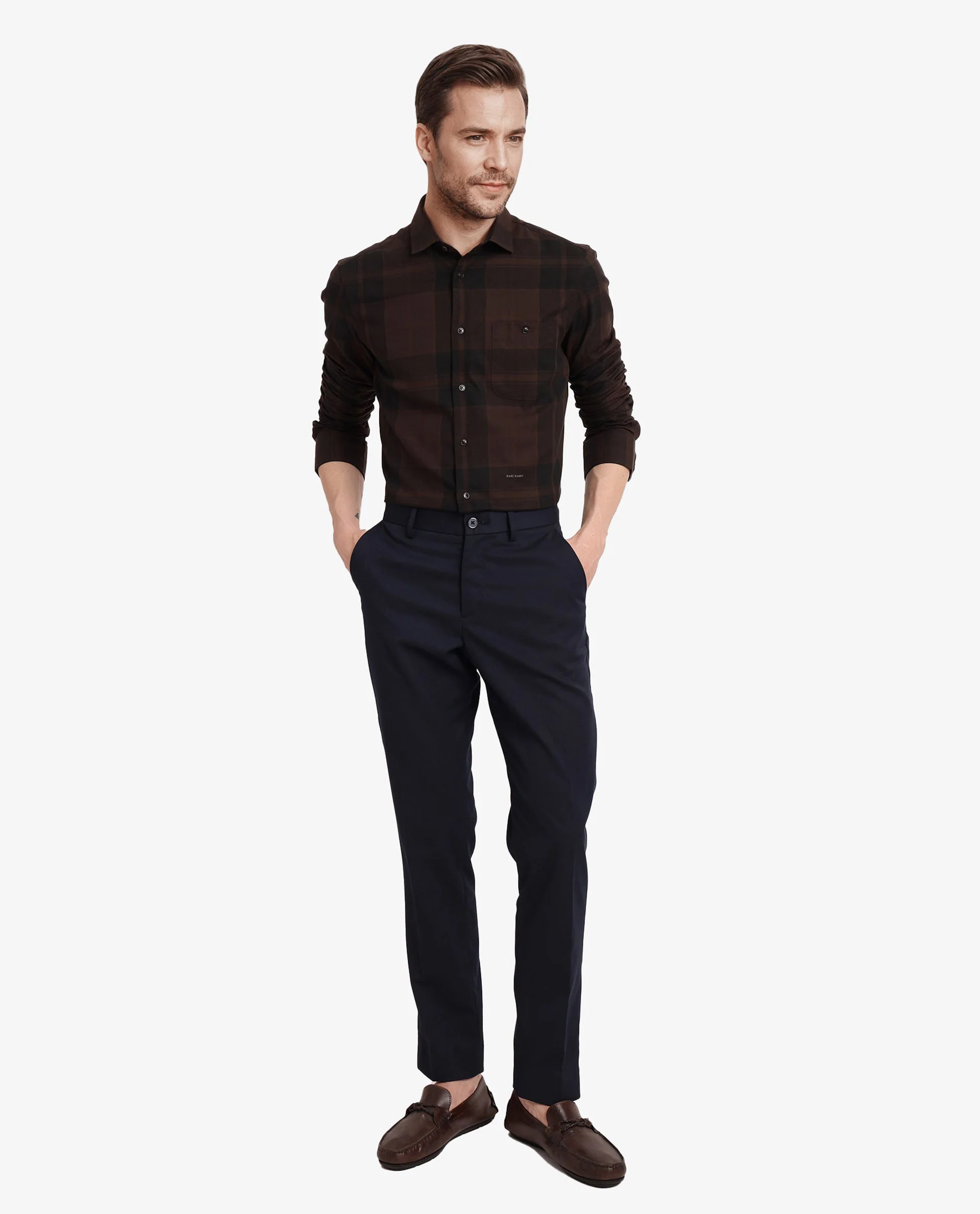 Rare Rabbit Men's Pyre Dark Brown Cotton Checked Print Regular Fit Full Sleeve Collared Shirt - Image 3