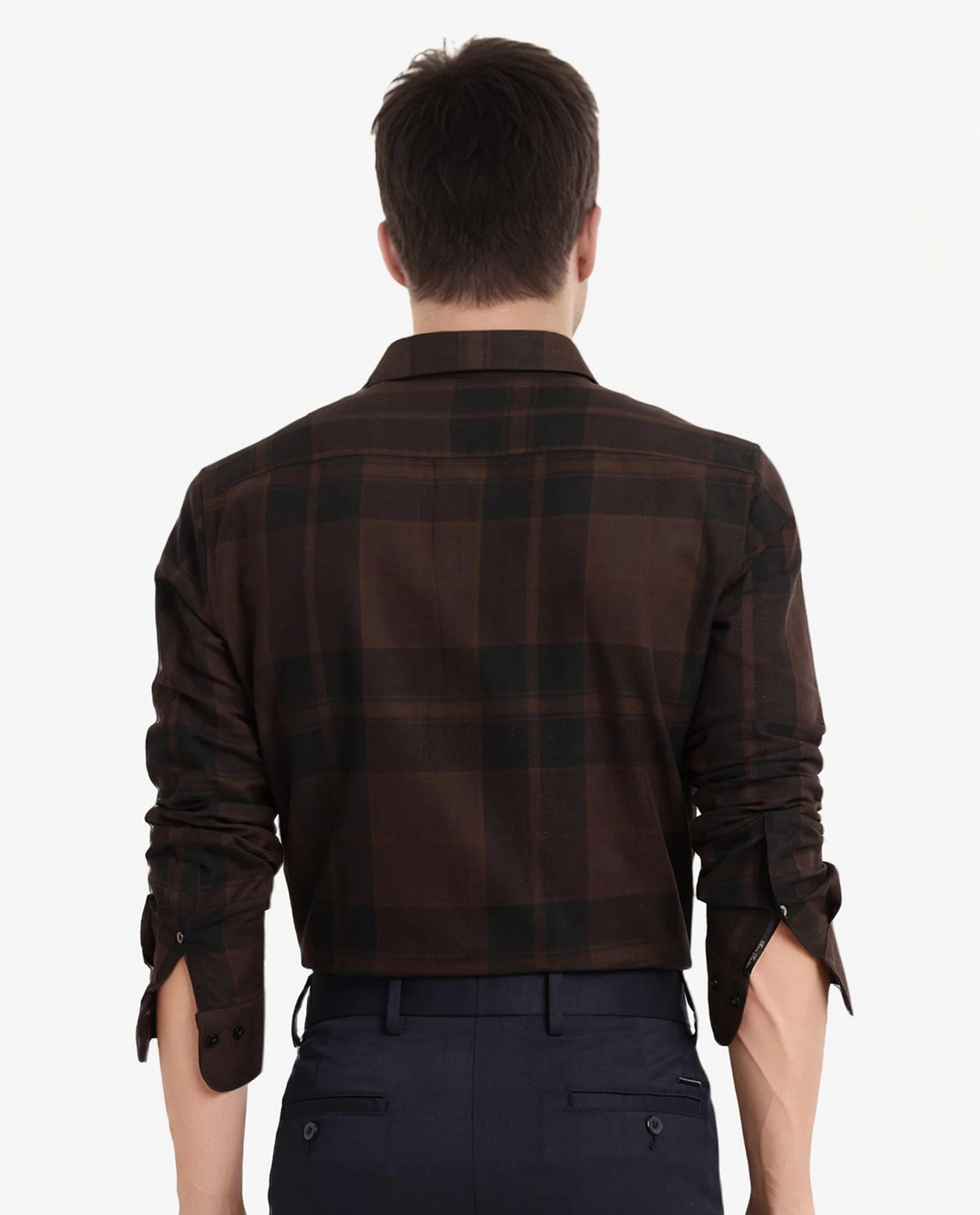 Rare Rabbit Men's Pyre Dark Brown Cotton Checked Print Regular Fit Full Sleeve Collared Shirt - Image 5
