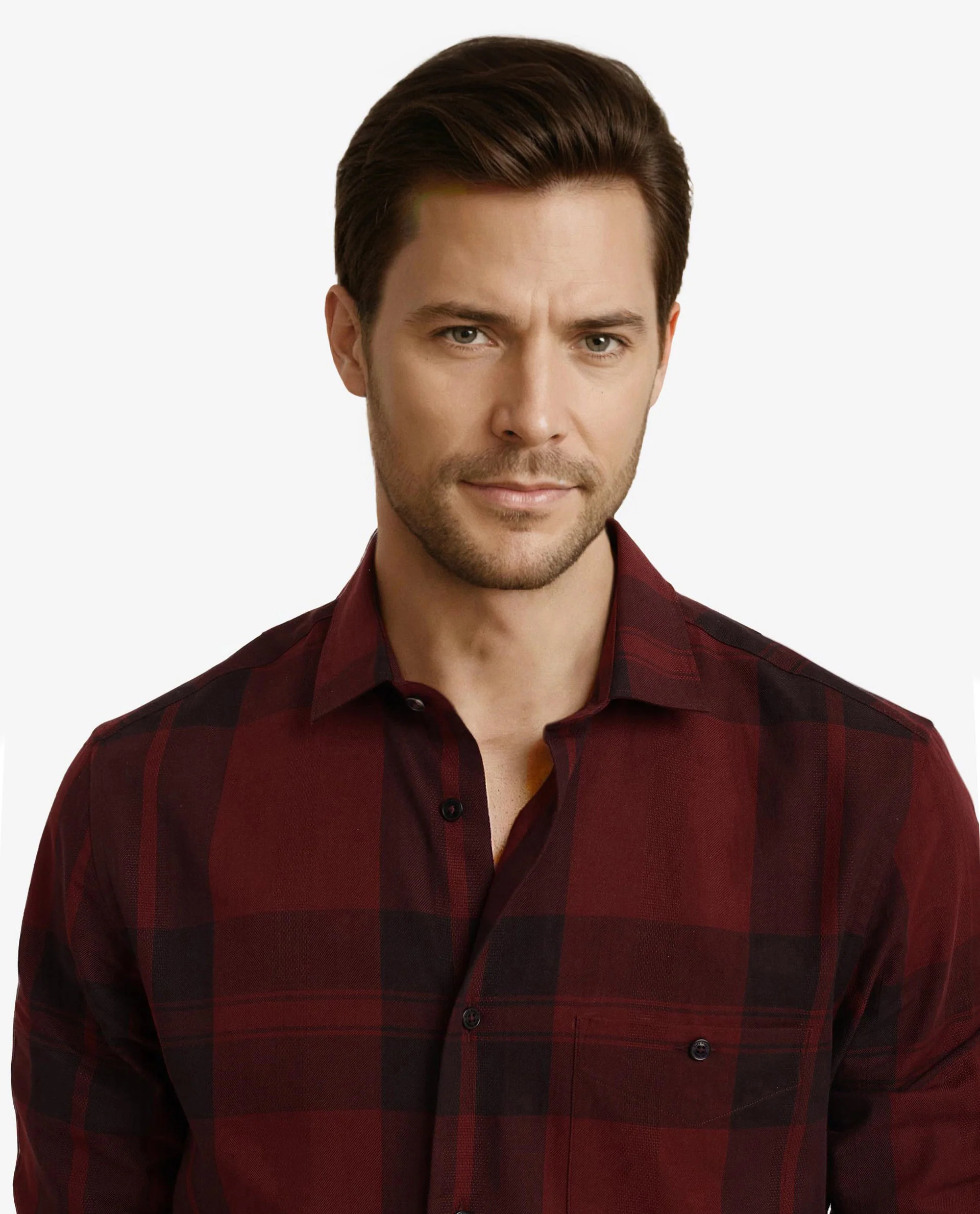 Rare Rabbit Men's Pyre Dark Red Cotton Checked Print Regular Fit Full Sleeve Collared Shirt - Image 2