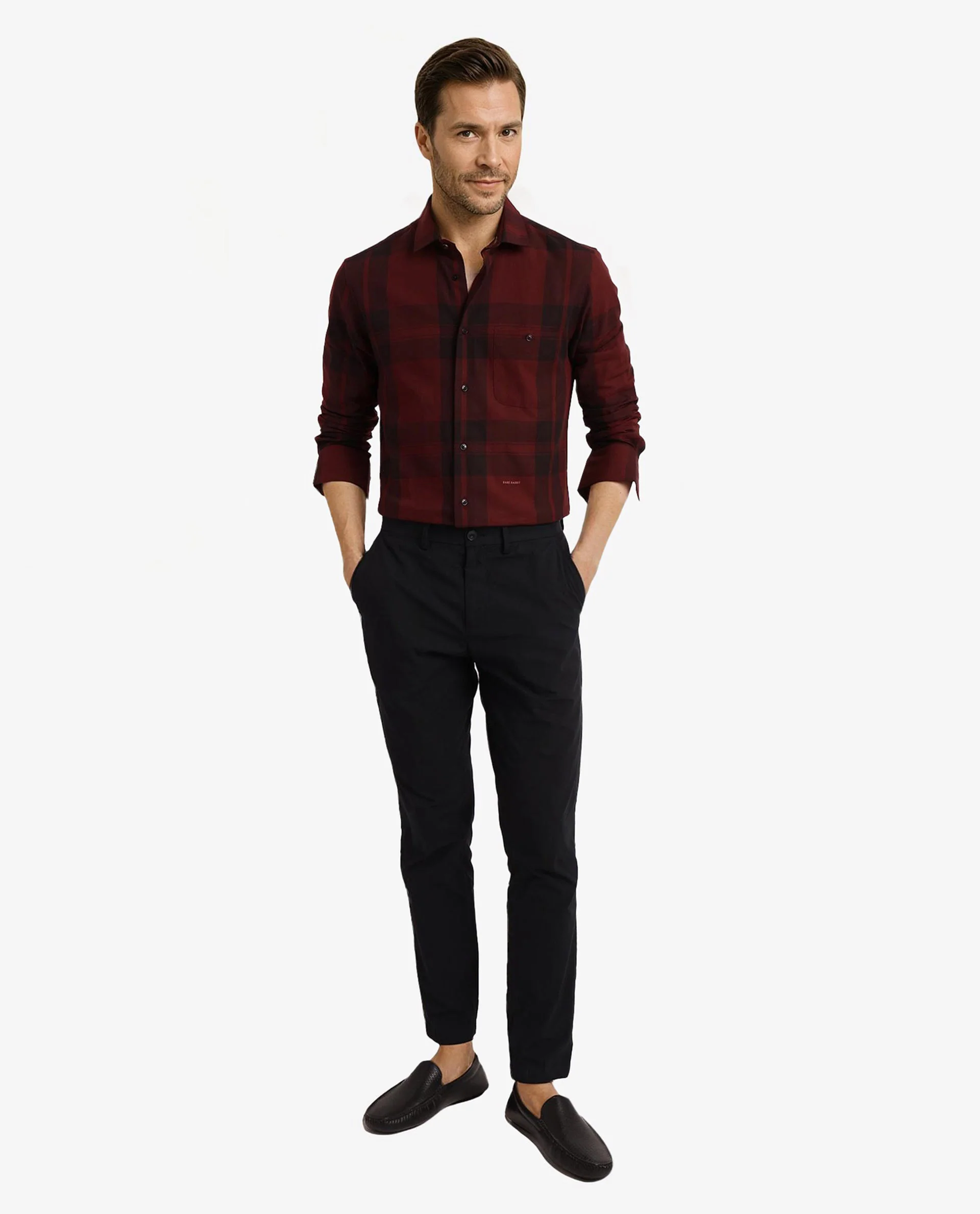Rare Rabbit Men's Pyre Dark Red Cotton Checked Print Regular Fit Full Sleeve Collared Shirt - Image 3