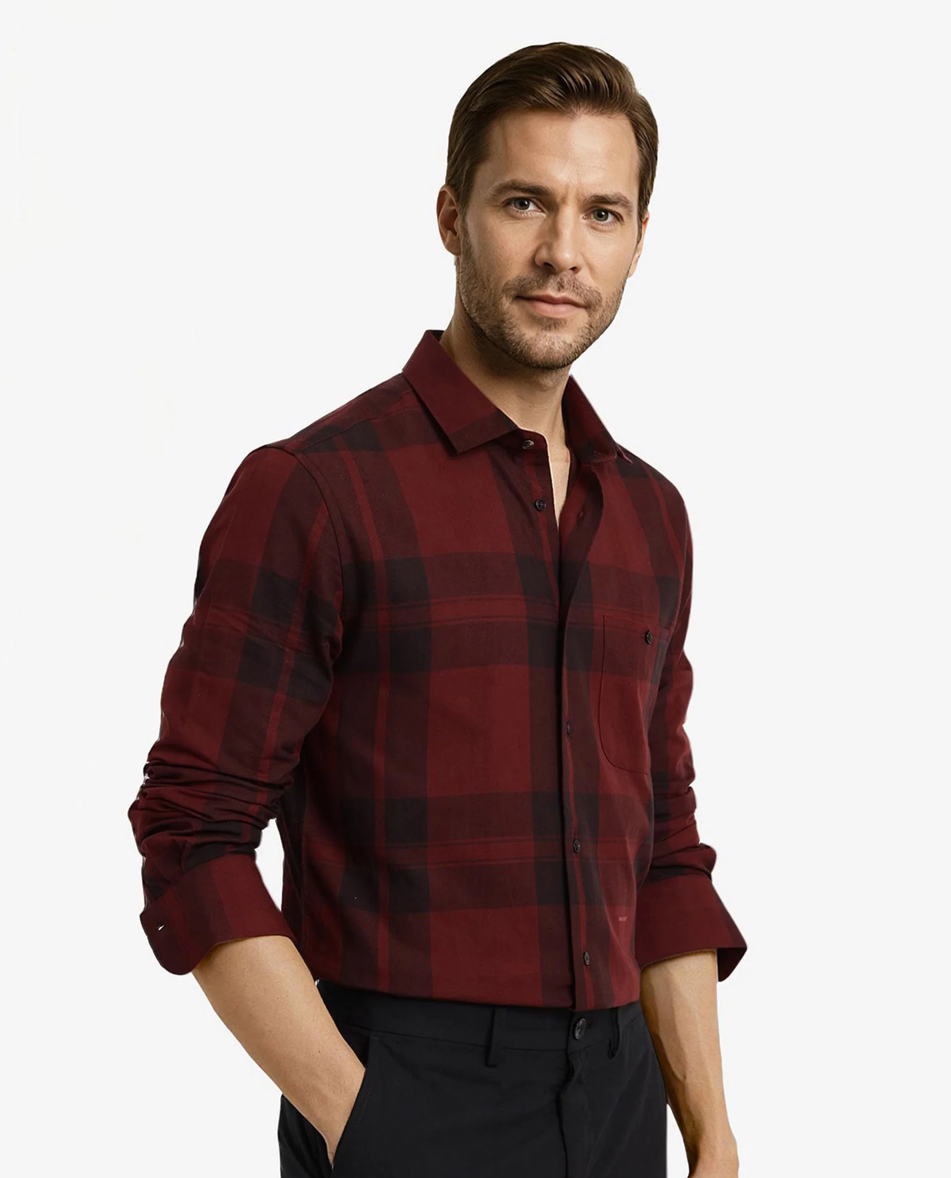 Rare Rabbit Men's Pyre Dark Red Cotton Checked Print Regular Fit Full Sleeve Collared Shirt - Image 4