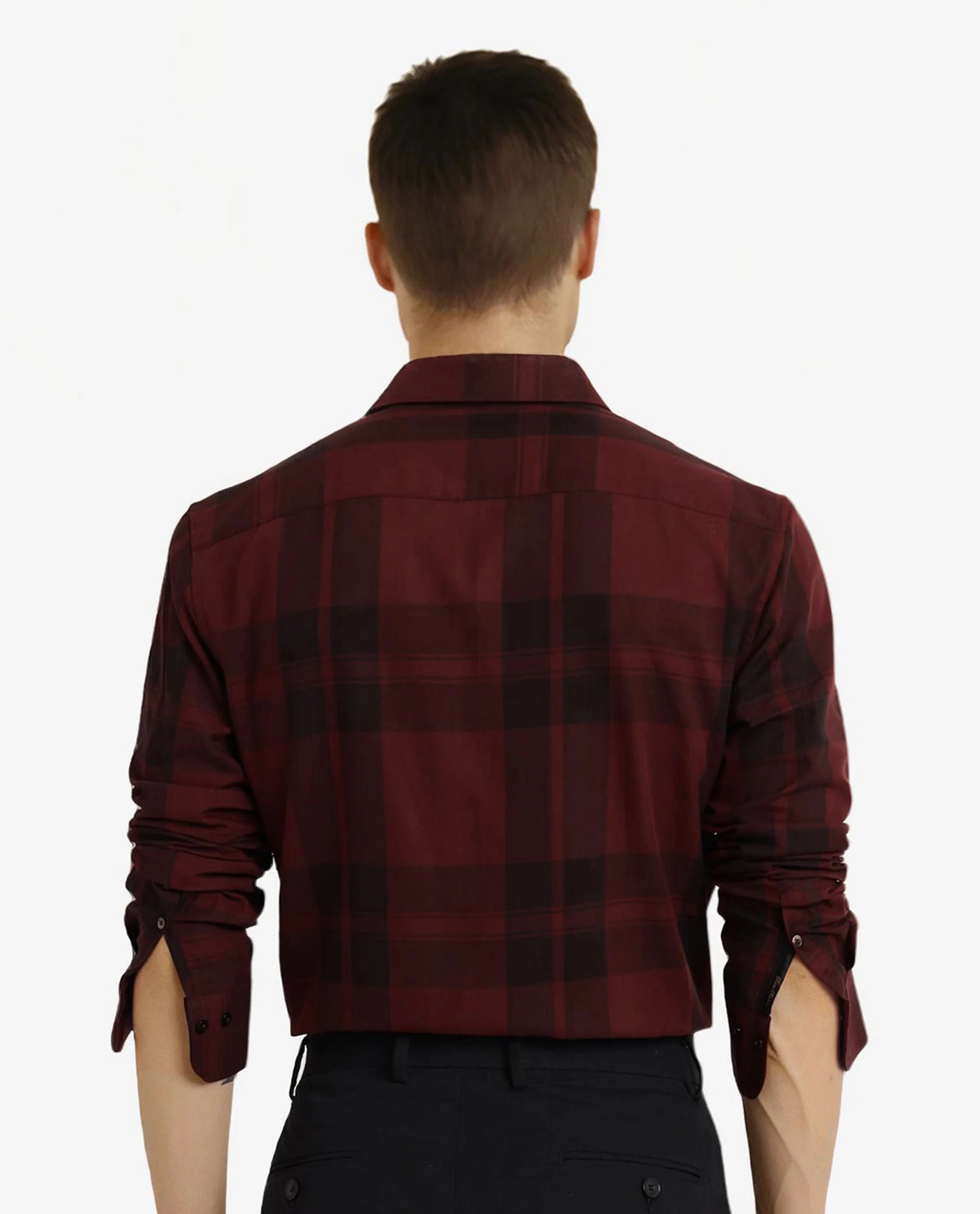 Rare Rabbit Men's Pyre Dark Red Cotton Checked Print Regular Fit Full Sleeve Collared Shirt - Image 5