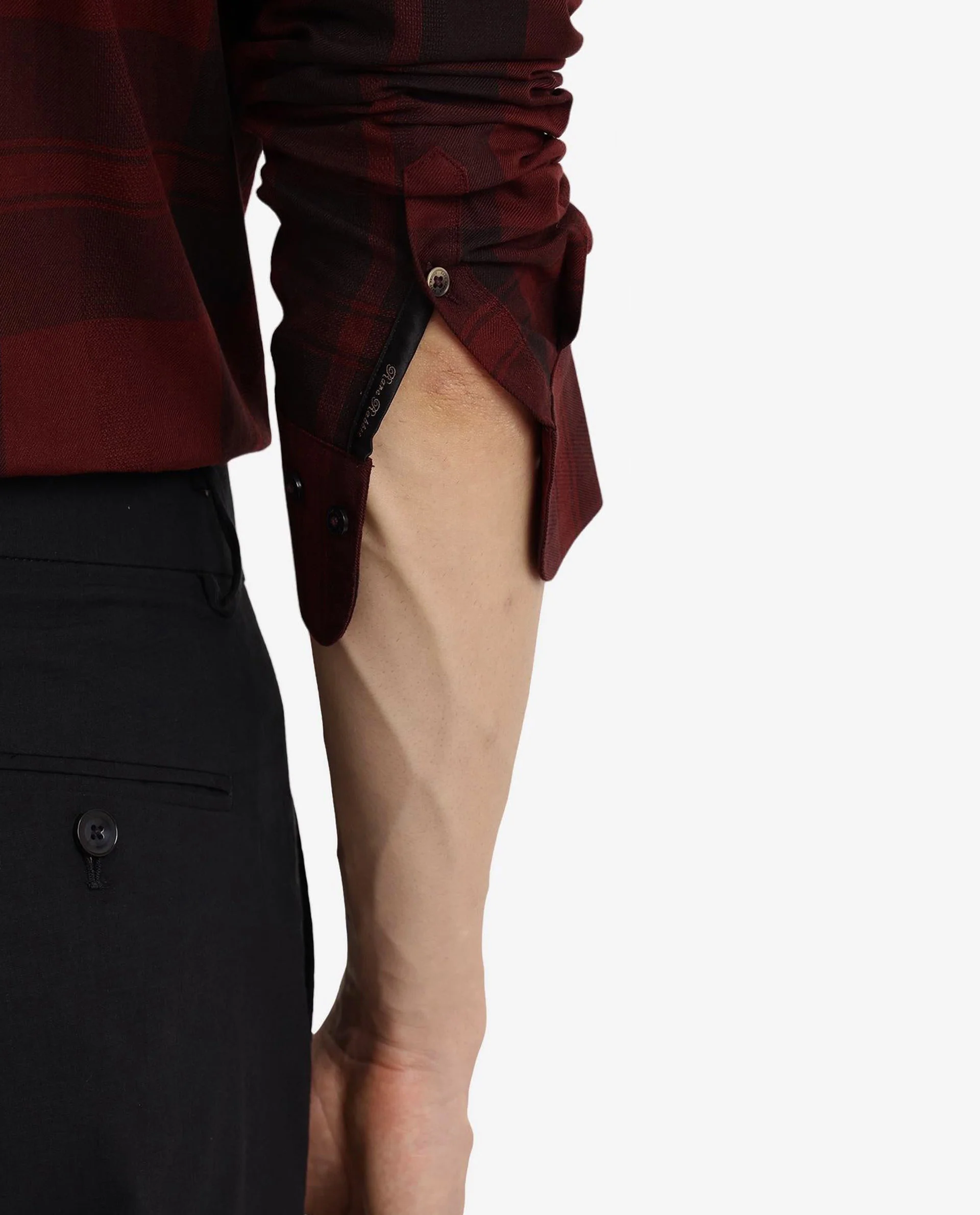 Rare Rabbit Men's Pyre Dark Red Cotton Checked Print Regular Fit Full Sleeve Collared Shirt - Image 7