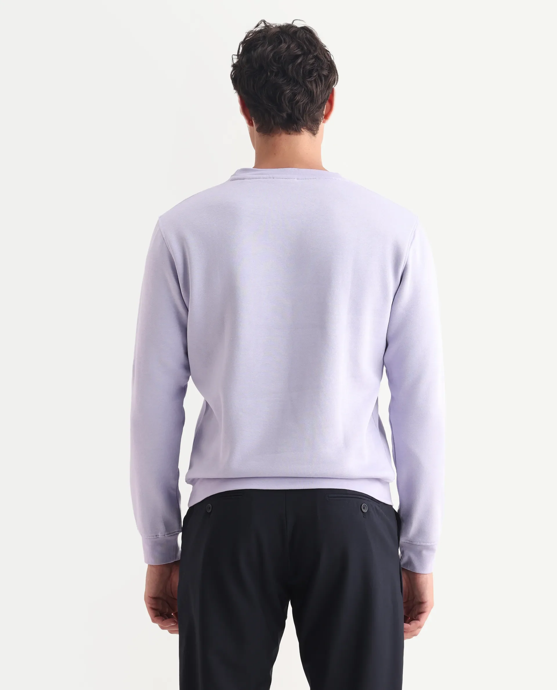 Rare Rabbit Men's Pysde Pastel Purple Cotton Graphic Print Relaxed Fit Full Sleeve Crew Neck Sweatshirt - Image 6