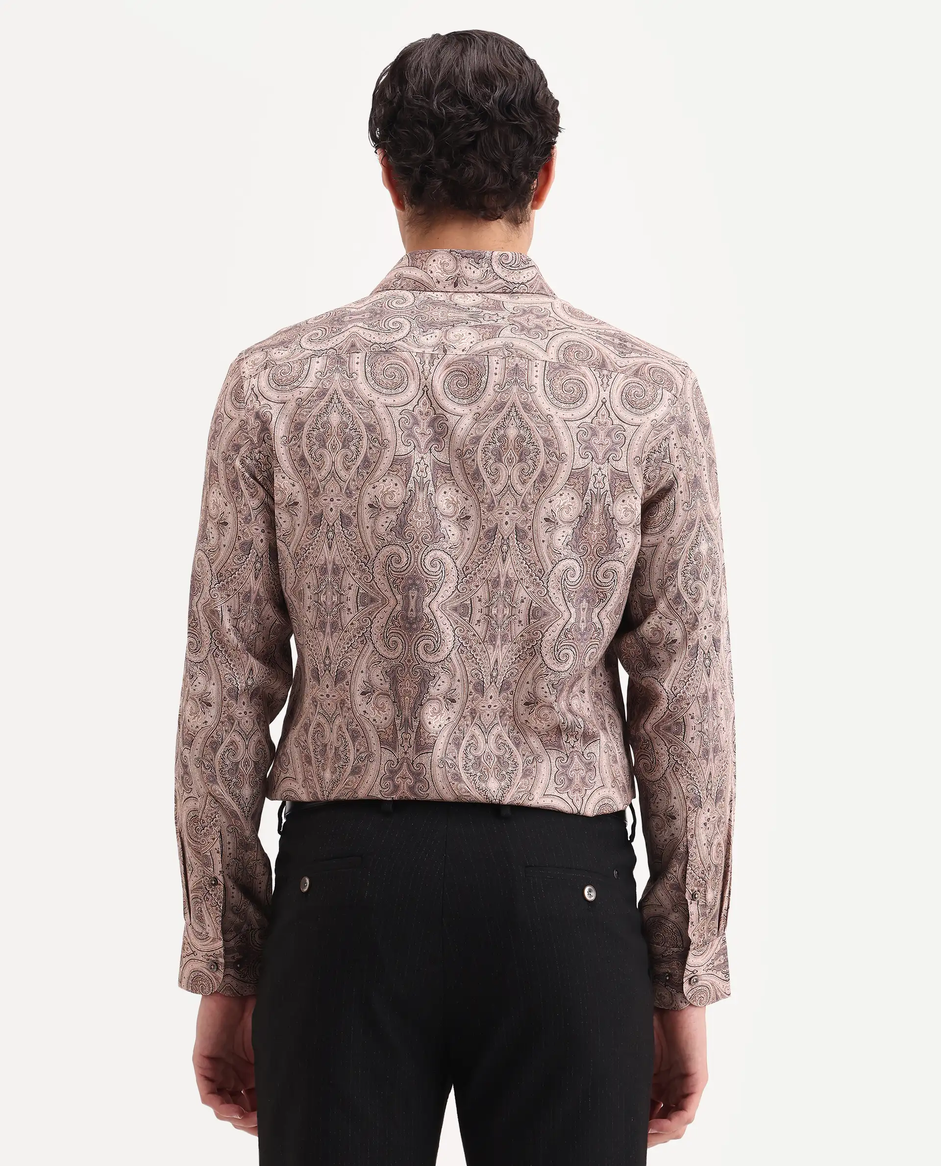 Rare Rabbit Men's Qaiz Dusky Beige Cotton Blend Fabric Full Sleeve Spread Collar Regular Fit Paisley Print Shirt - Image 7