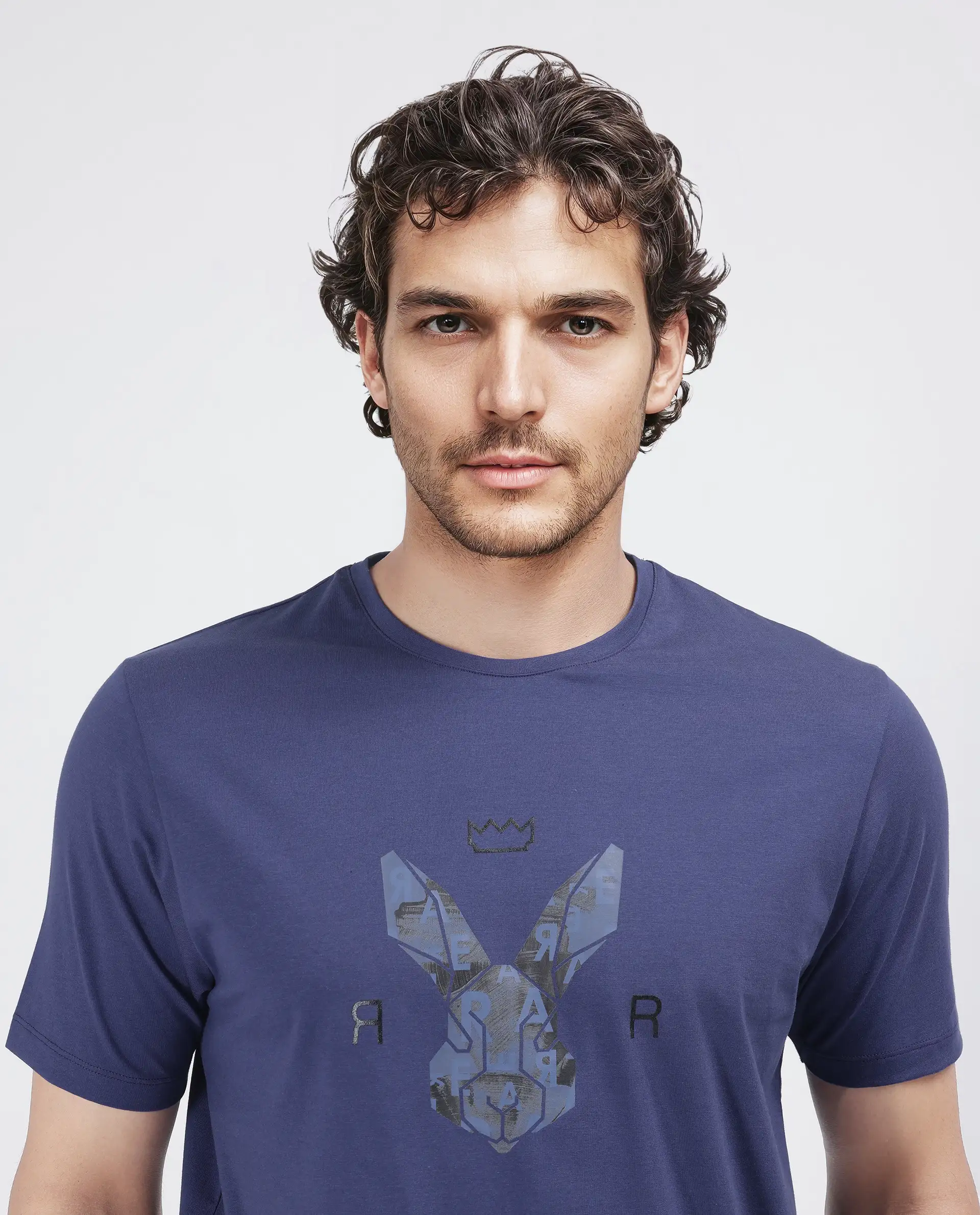 Rare Rabbit Men's Qaz Dark Blue Cotton Blend Graphic Print Regular Fit Half Sleeve Crew Neck T-Shirt - Image 7