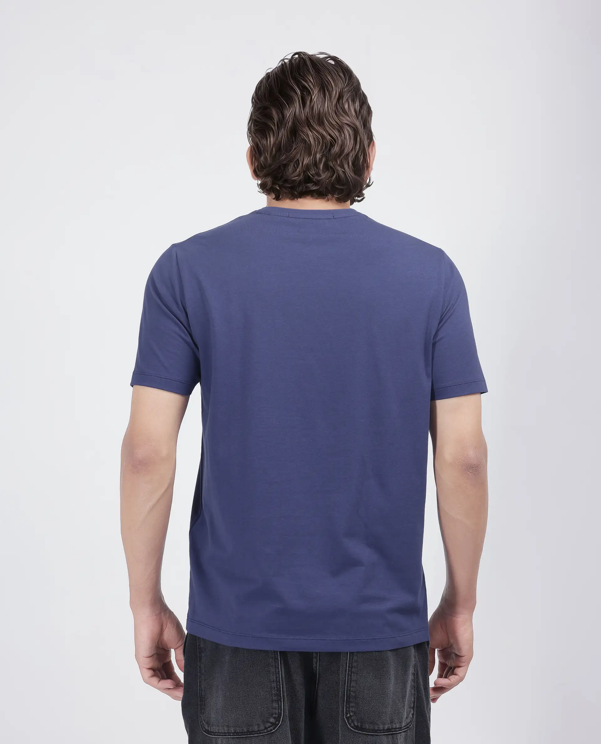 Rare Rabbit Men's Qaz Dark Blue Cotton Blend Graphic Print Regular Fit Half Sleeve Crew Neck T-Shirt - Image 8