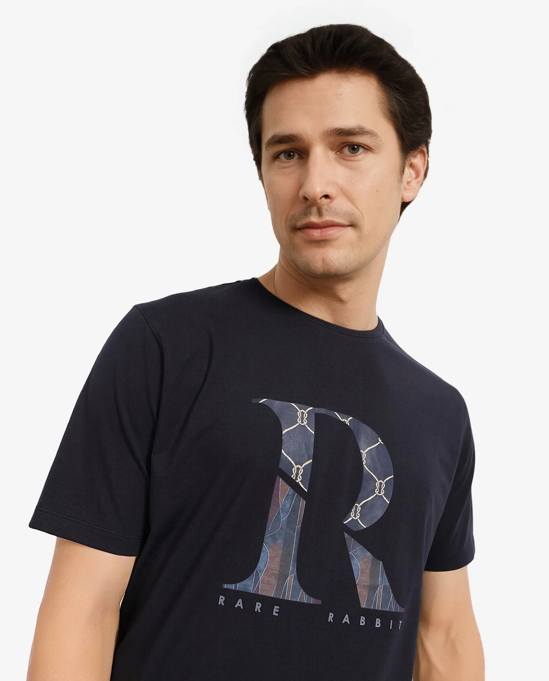 Rare Rabbit Men's Qeat Black Graphic Print Regular Fit Half Sleeve Crew Neck T-Shirt - Image 5