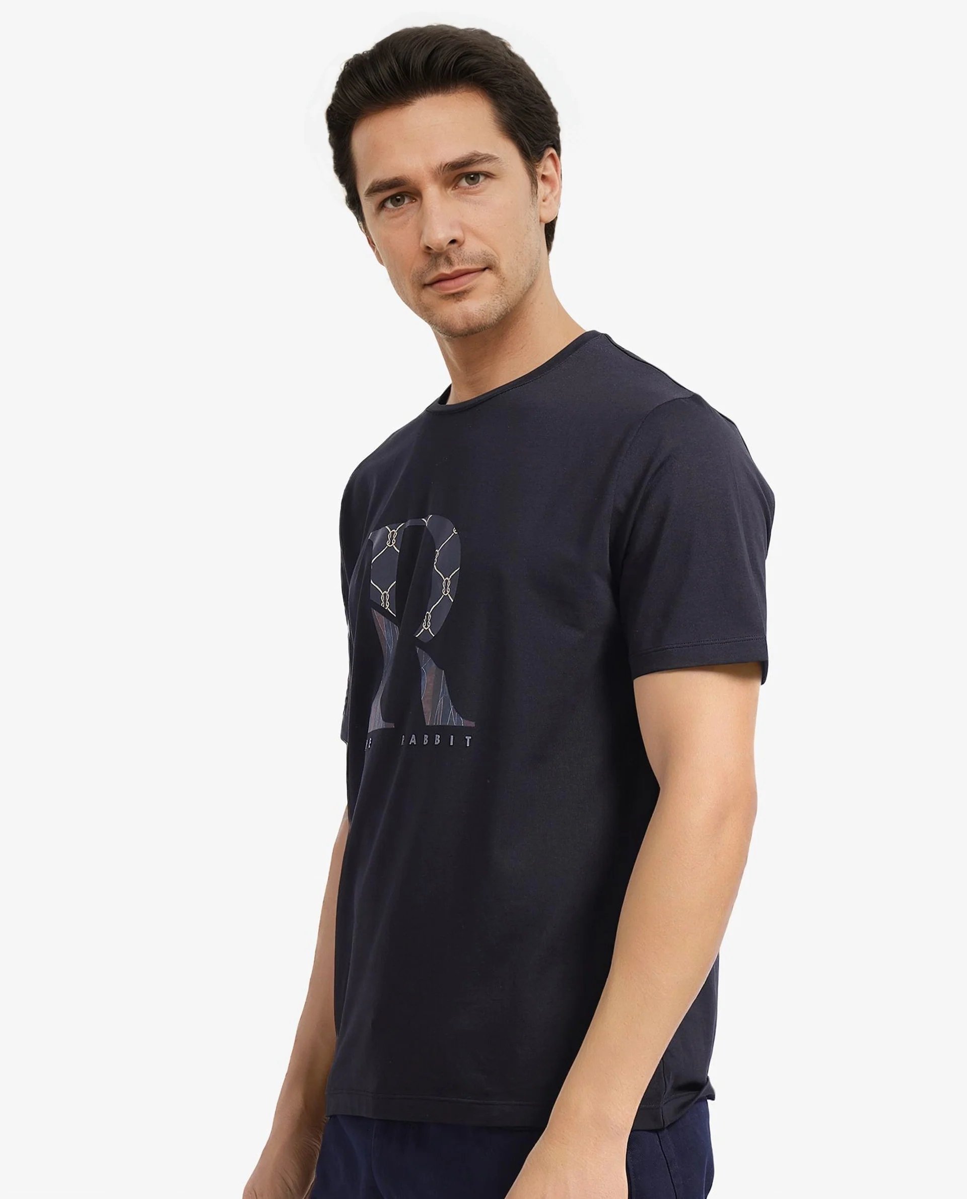 Rare Rabbit Men's Qeat Black Graphic Print Regular Fit Half Sleeve Crew Neck T-Shirt - Image 7