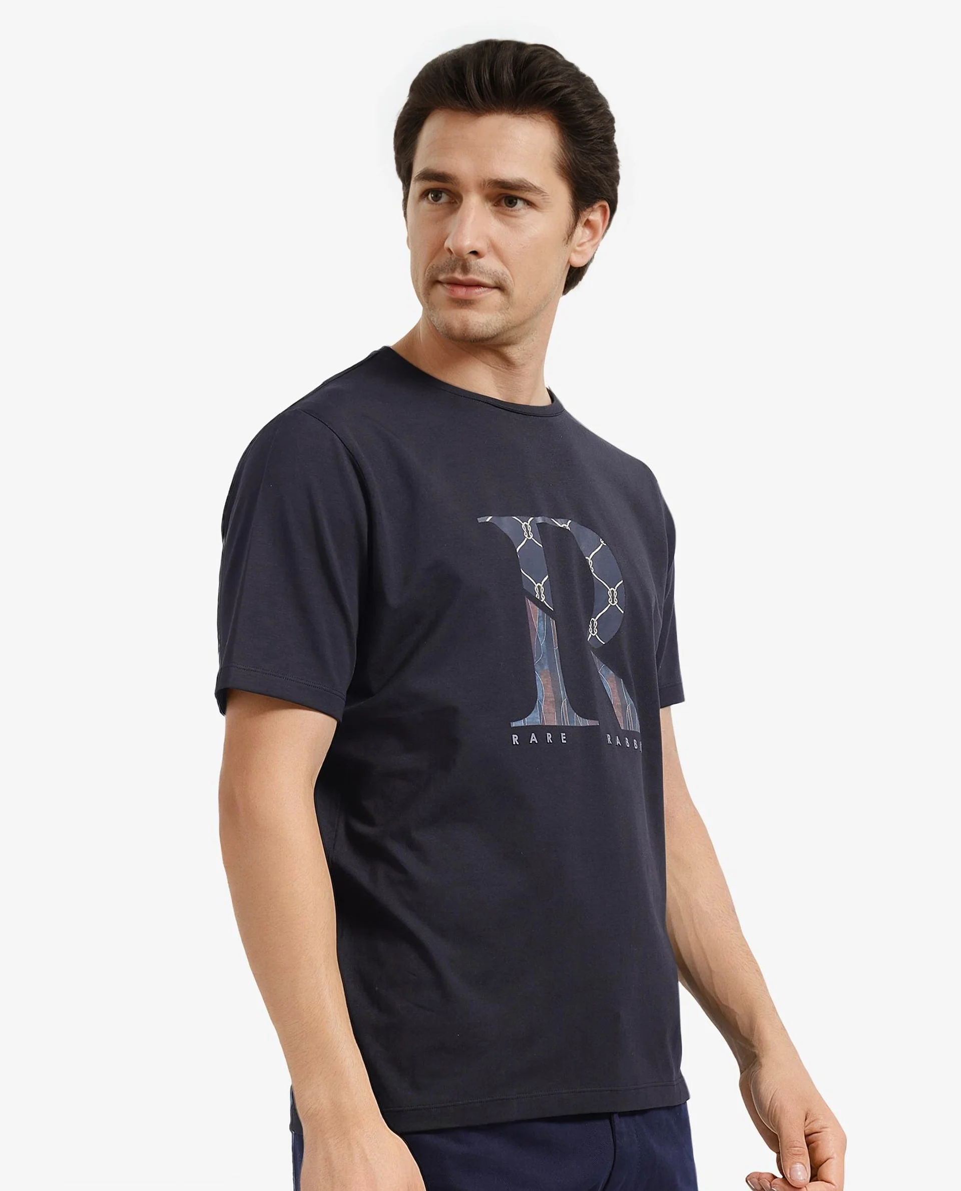 Rare Rabbit Men's Qeat Black Graphic Print Regular Fit Half Sleeve Crew Neck T-Shirt - Image 8