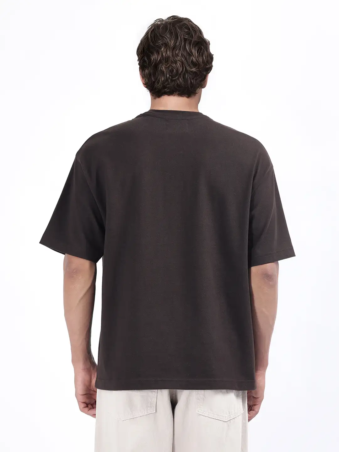 Rare Rabbit Men's Qena Brown Cotton Graphic Print Oversized Fit Half Sleeve Crew Neck T-Shirt - Image 5
