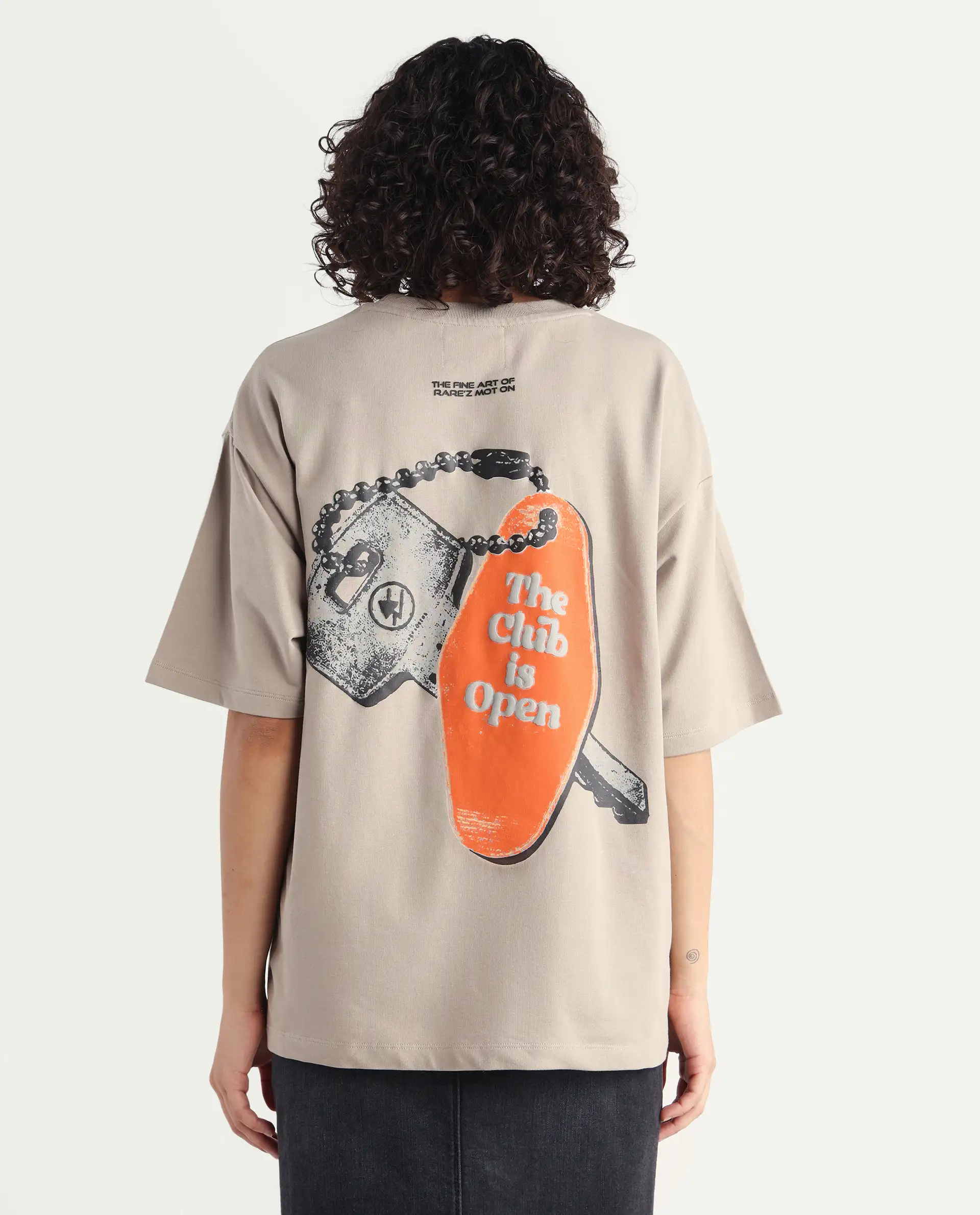 Rareism Women's Qlax Beige Cotton Graphic Print Oversized T-Shirt - Image 7