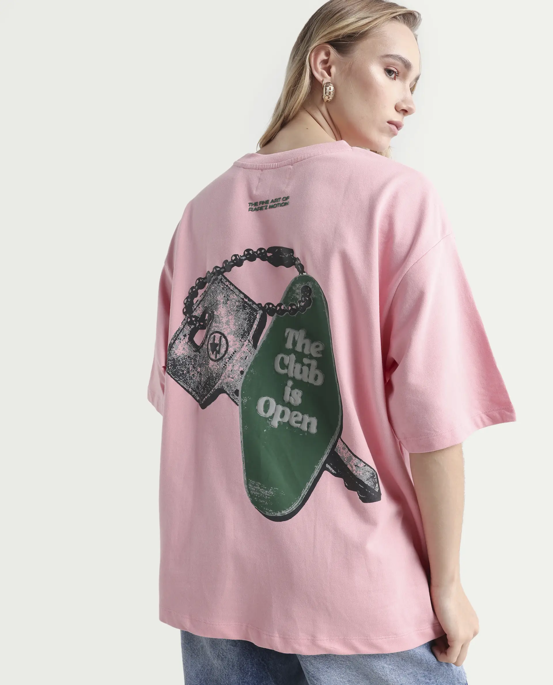 Rareism Women's Qlax Pink Cotton Graphic Print Oversized T-Shirt - Image 3