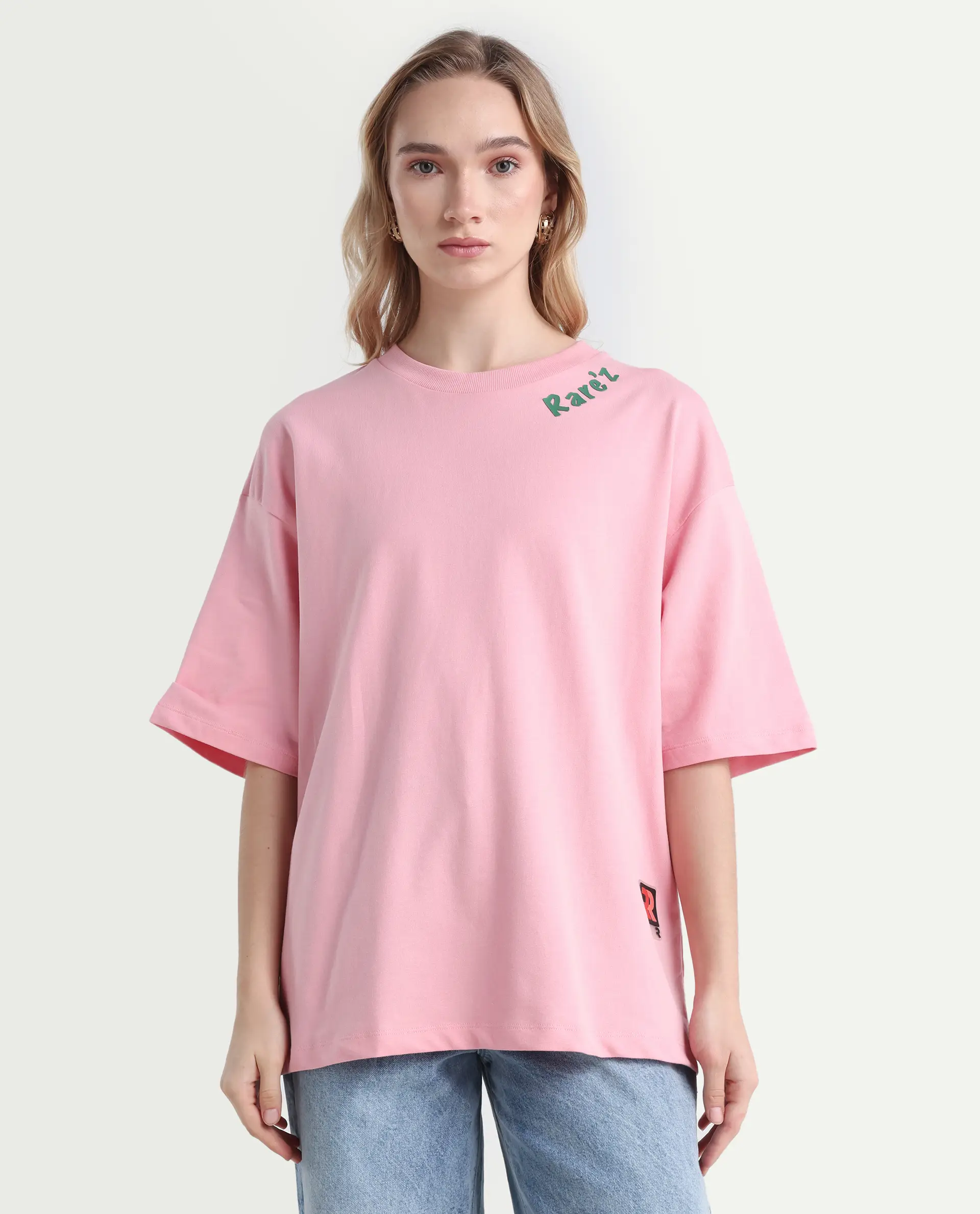 Rareism Women's Qlax Pink Cotton Graphic Print Oversized T-Shirt - Image 4