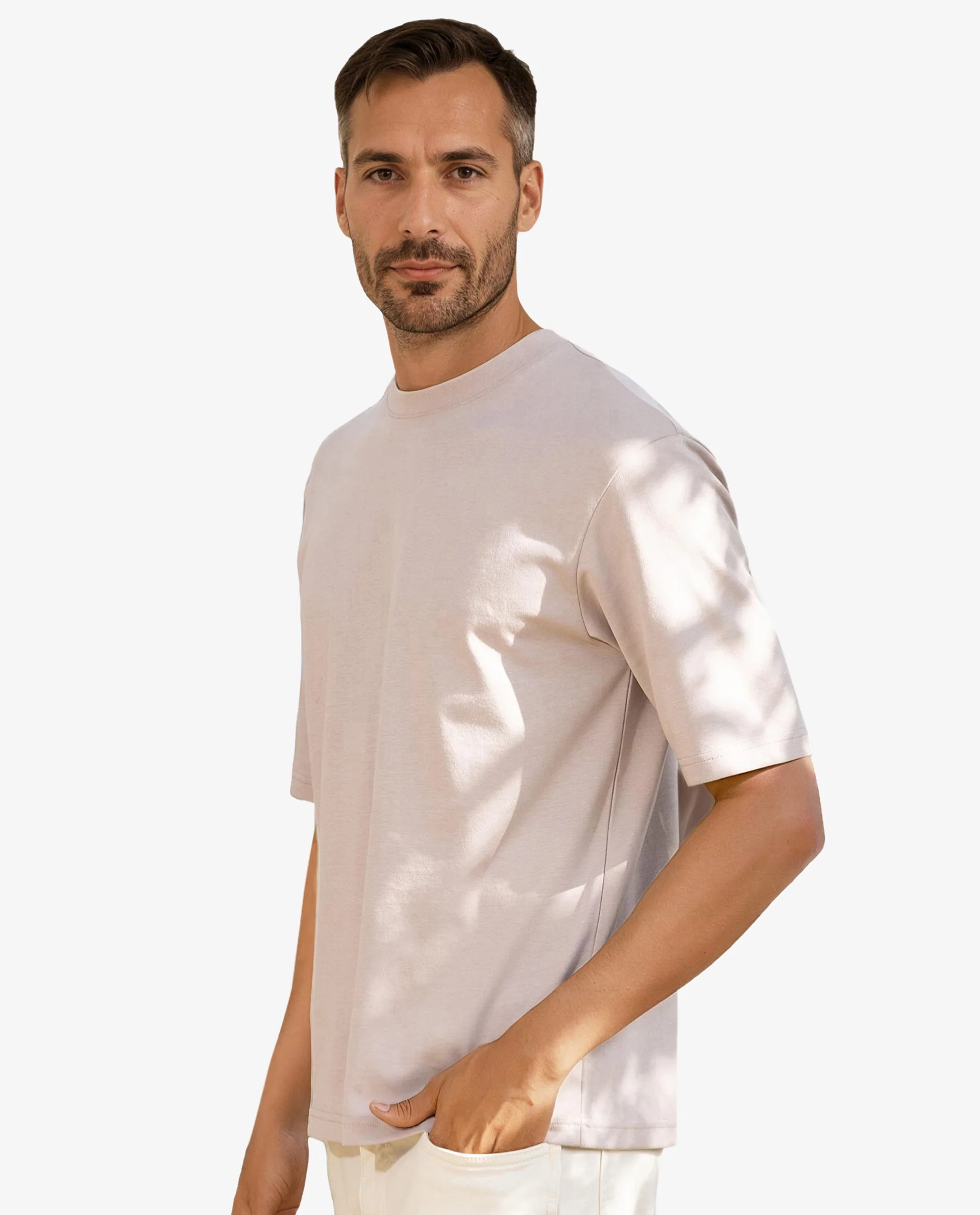 Rare Rabbit Men's Qlo Dusky Pink Cotton Blend Plain Oversized Fit Half Sleeve Crew Neck T-Shirt - Image 2