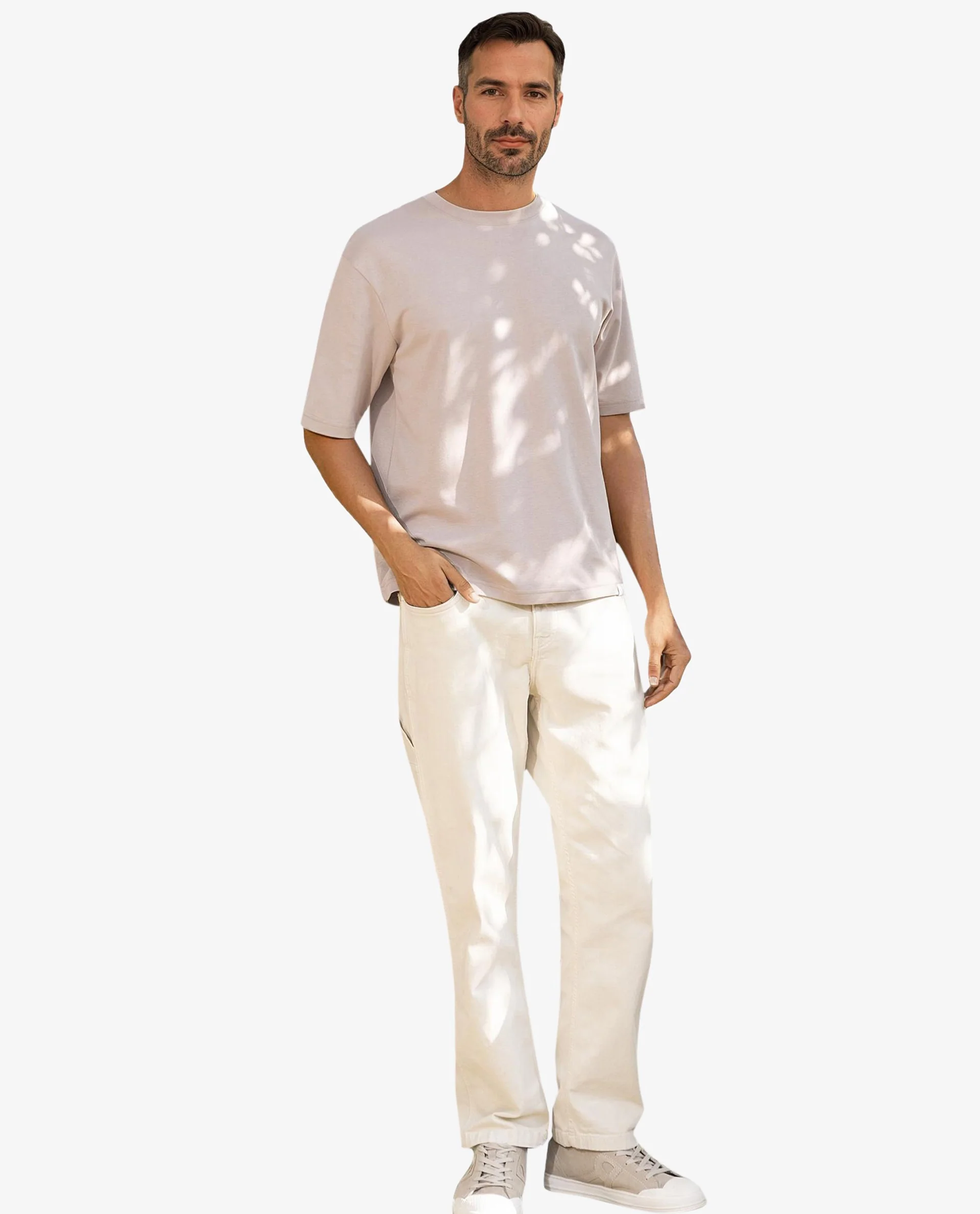 Rare Rabbit Men's Qlo Dusky Pink Cotton Blend Plain Oversized Fit Half Sleeve Crew Neck T-Shirt - Image 3