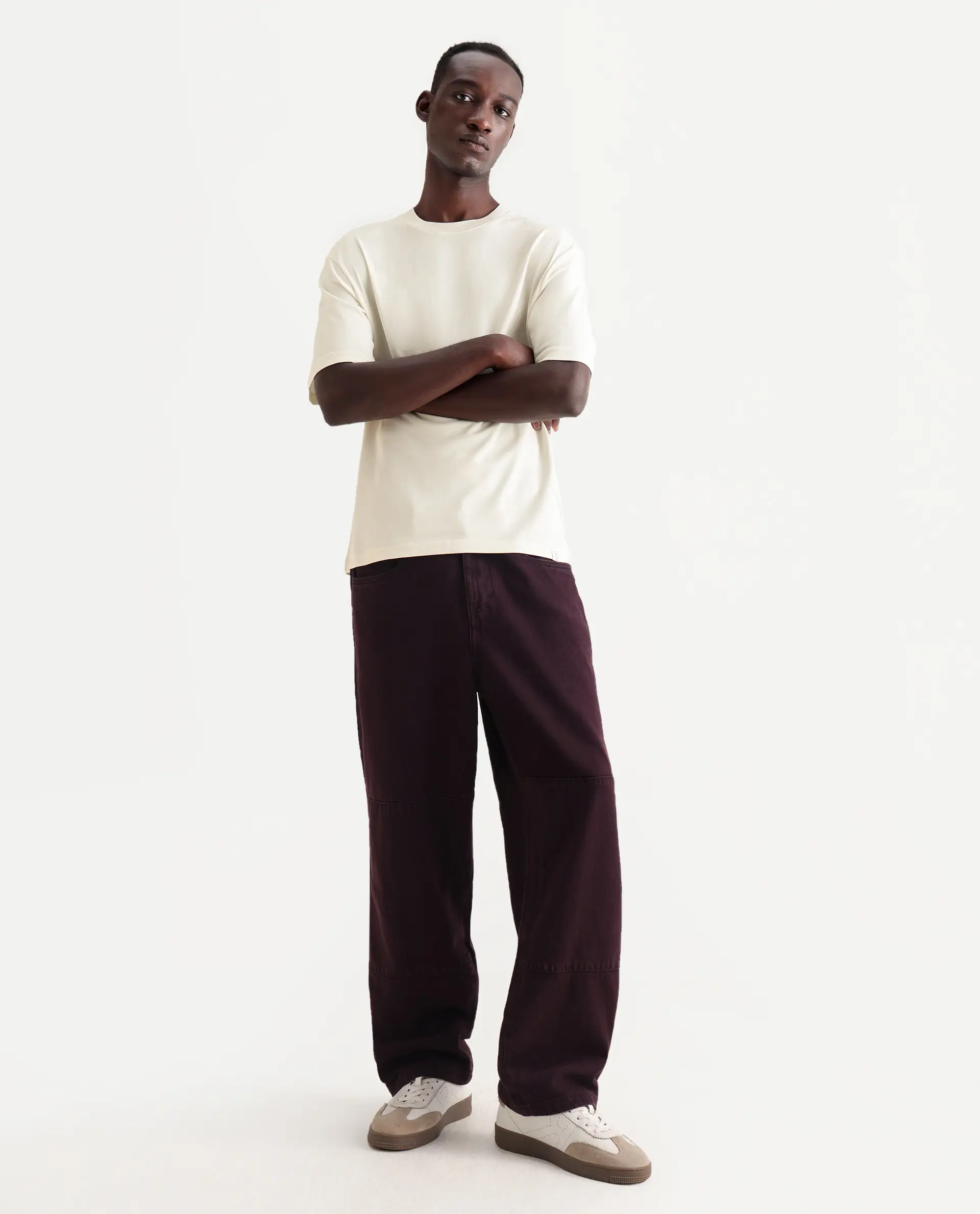 Rare Rabbit Men's Qlo Off White Cotton Blend Plain Oversized Fit Half Sleeve Crew Neck T-Shirt - Image 2