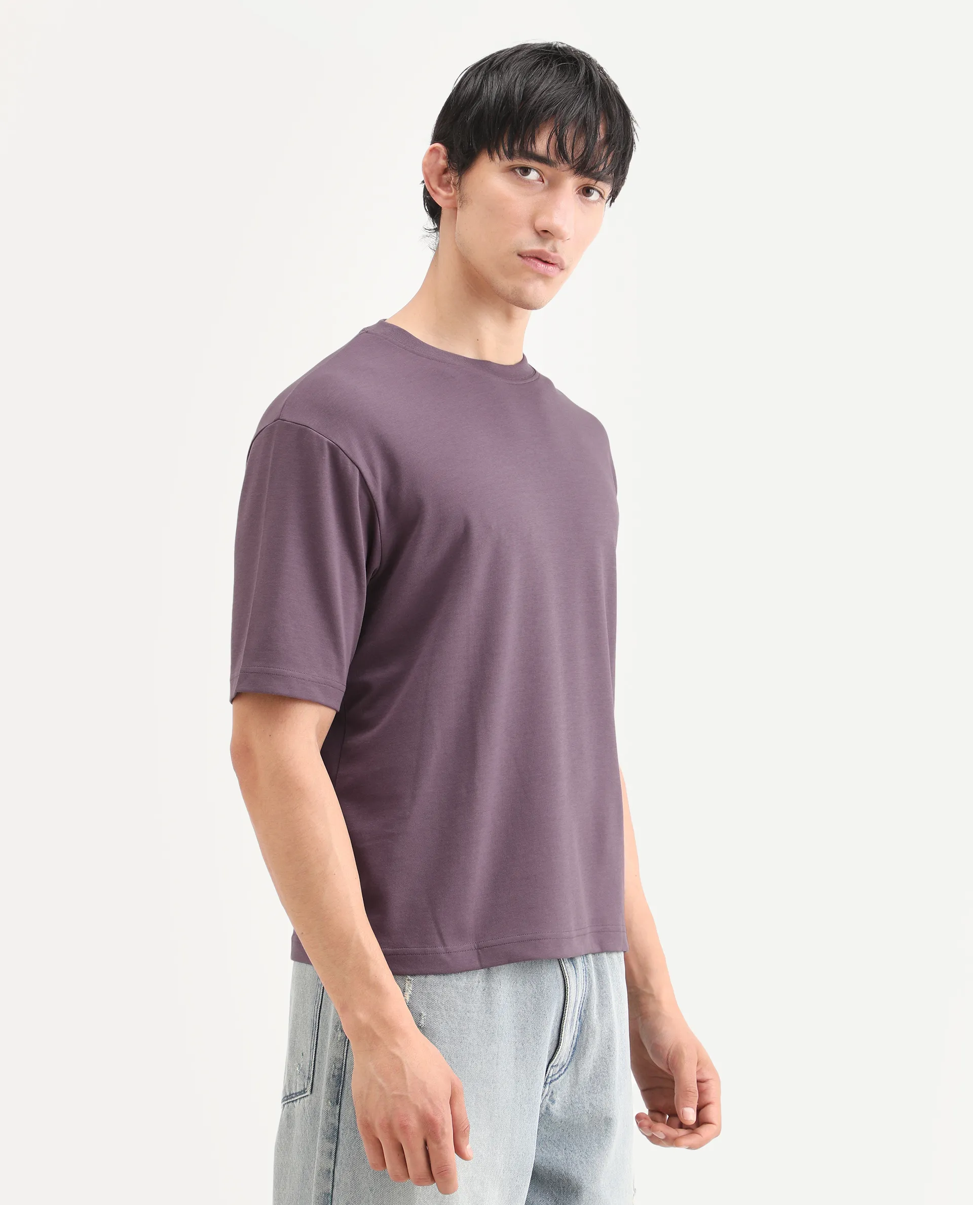 Rare Rabbit Men's Qlo-S26 Dusky Pink Cotton Blend Fabric Half Sleeve Crew Neck Oversize Plain T-Shirt - Image 5