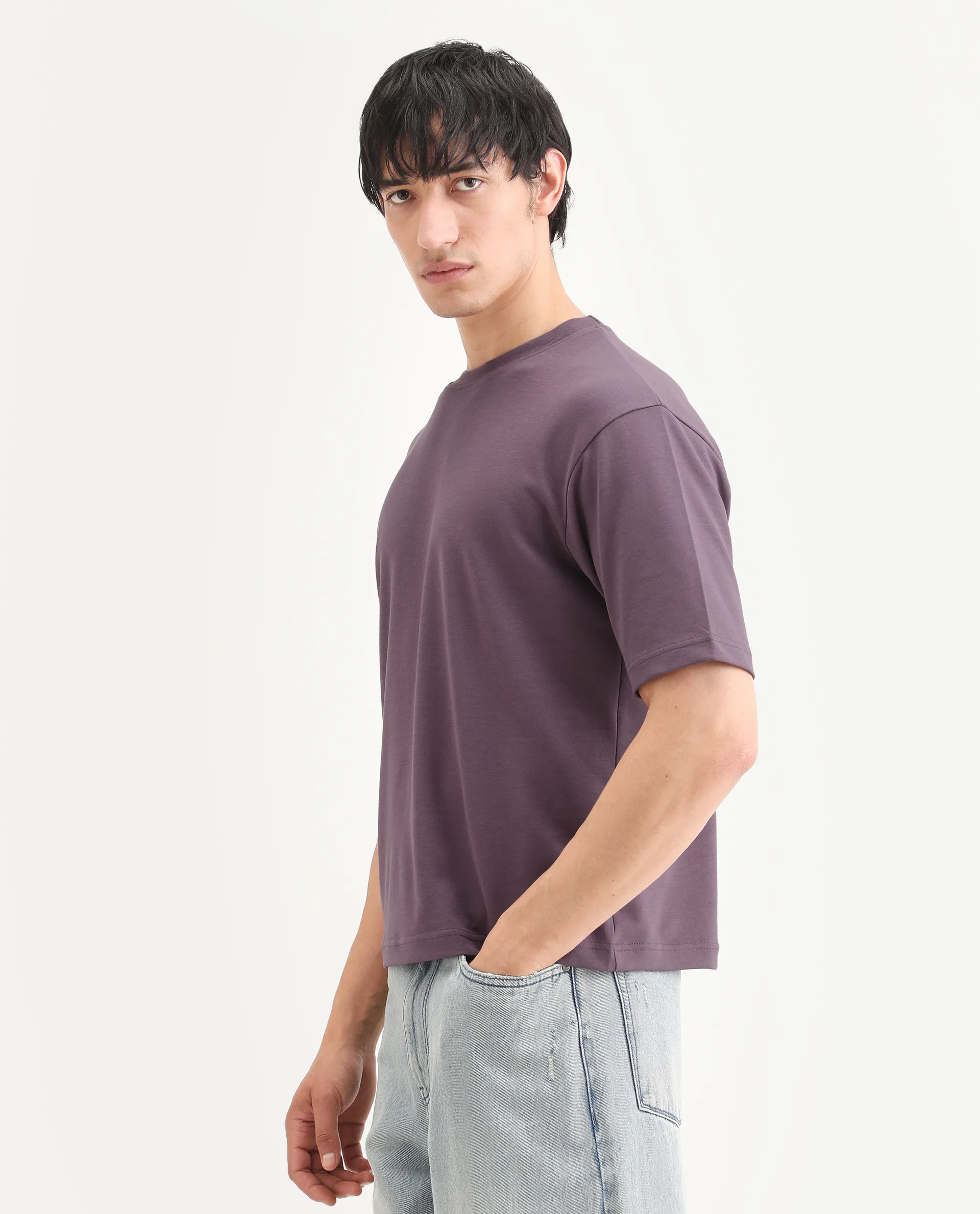 Rare Rabbit Men's Qlo-S26 Dusky Pink Cotton Blend Fabric Half Sleeve Crew Neck Oversize Plain T-Shirt - Image 6