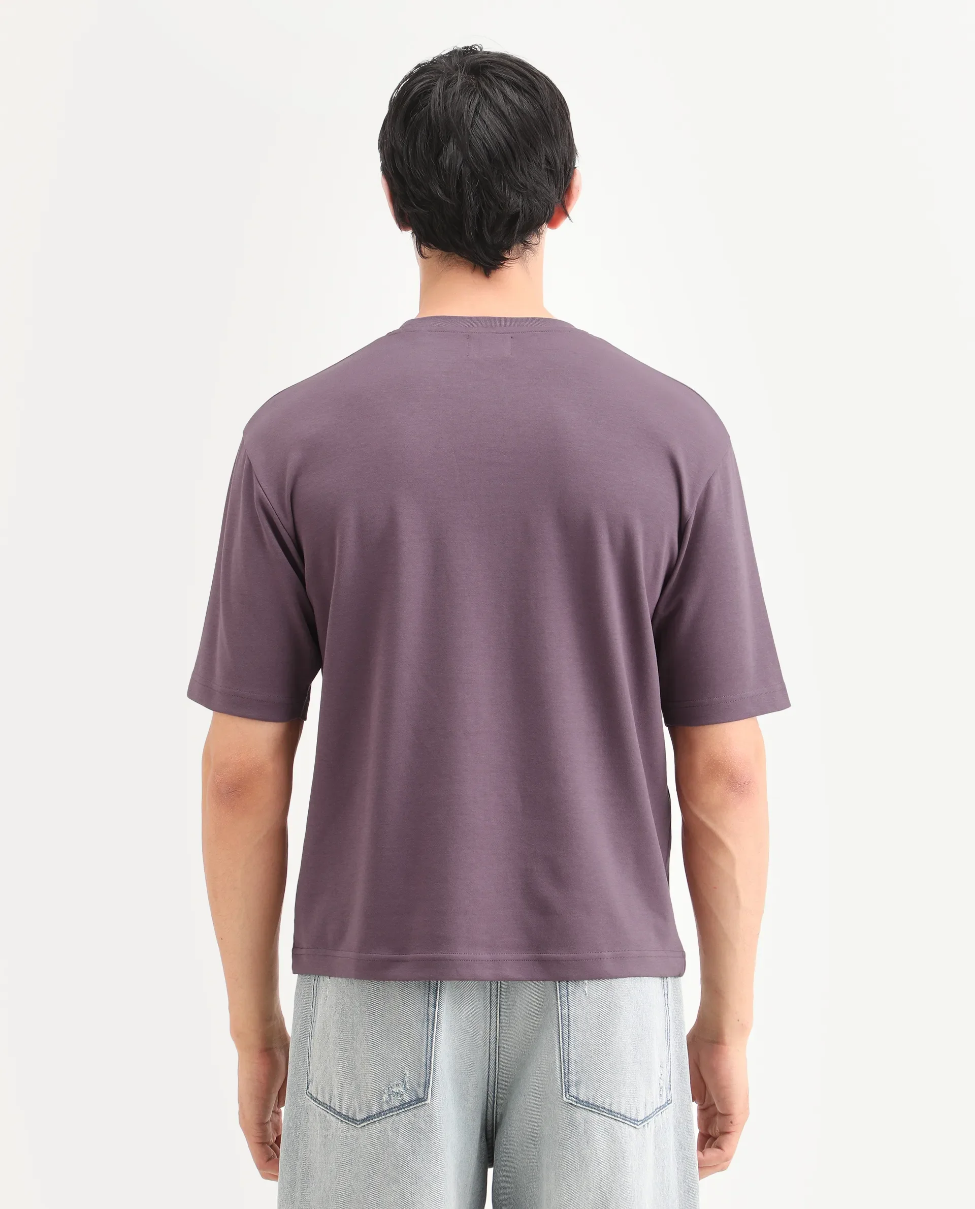Rare Rabbit Men's Qlo-S26 Dusky Pink Cotton Blend Fabric Half Sleeve Crew Neck Oversize Plain T-Shirt - Image 7