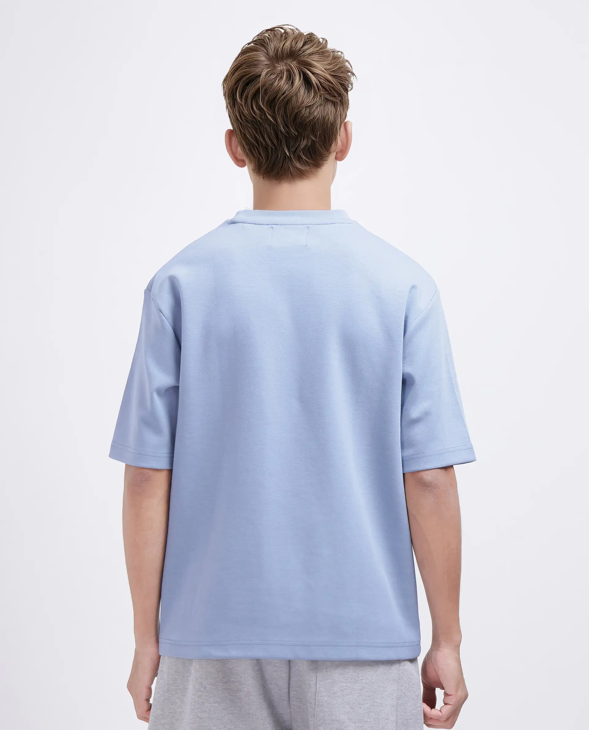 Rare Rabbit Men's Qlos Dusky Blue Cotton Blend Plain Boxy Fit Half Sleeve Crew Neck T-Shirt - Image 5