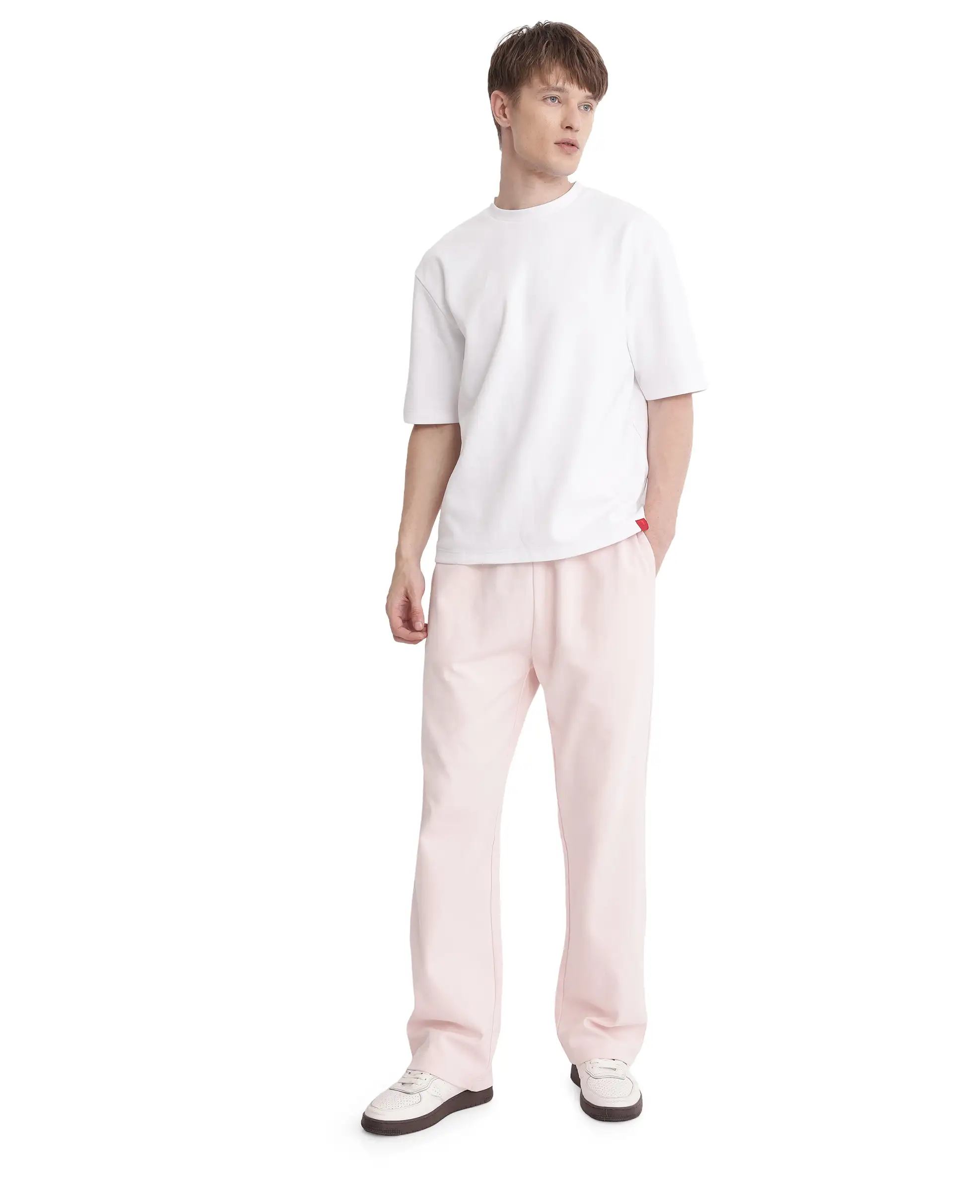 Rare Rabbit Men's Qlot White Cotton Blend Plain Oversized Fit Half Sleeve Crew Neck T-Shirt - Image 3