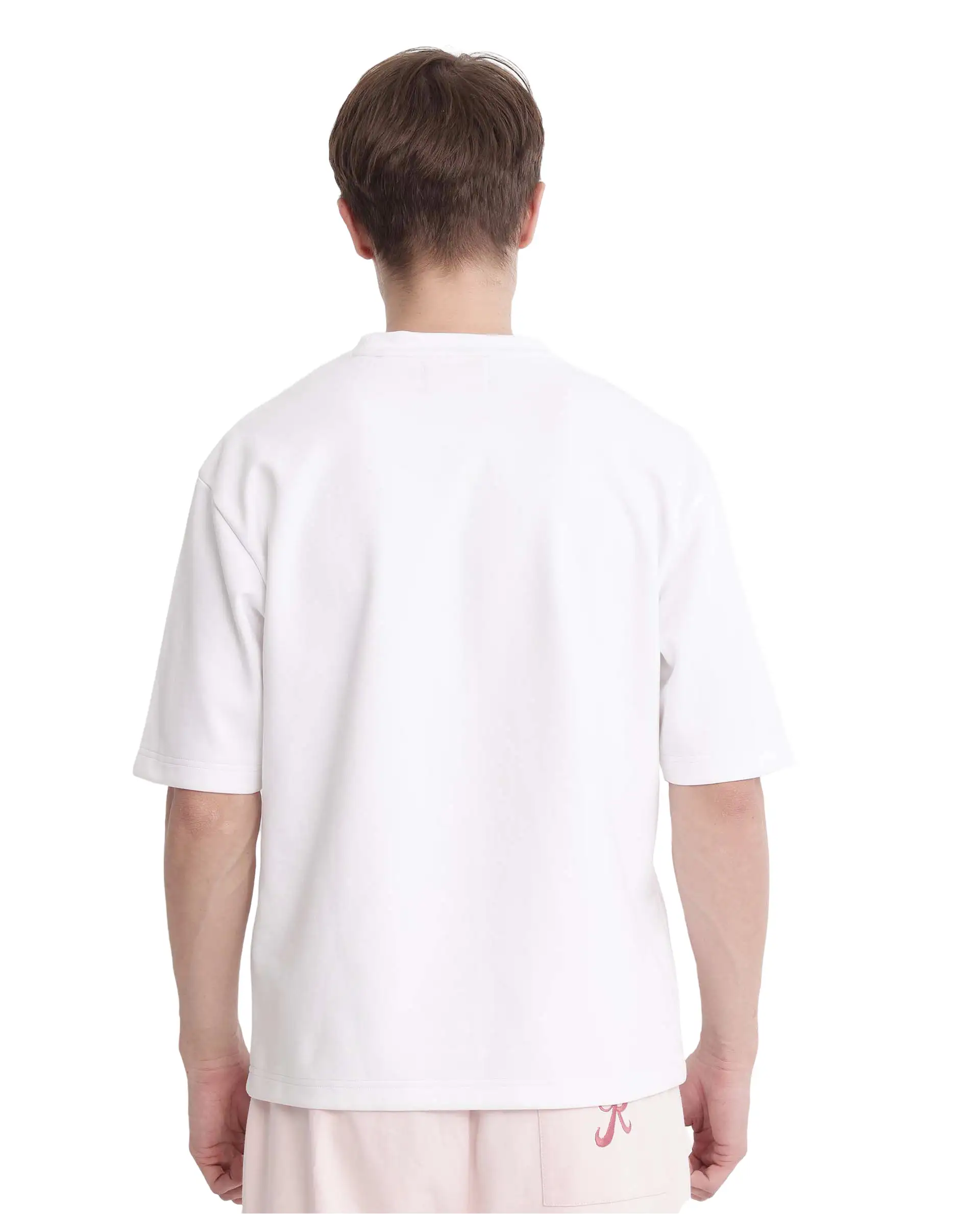 Rare Rabbit Men's Qlot White Cotton Blend Plain Oversized Fit Half Sleeve Crew Neck T-Shirt - Image 5