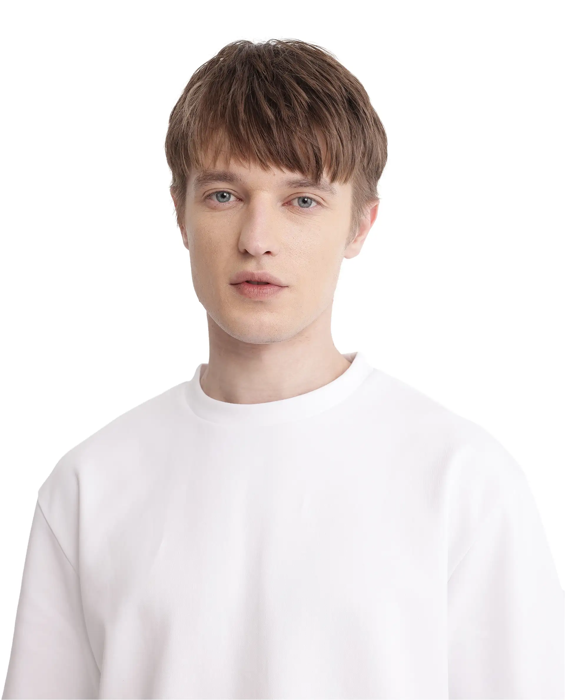 Rare Rabbit Men's Qlot White Cotton Blend Plain Oversized Fit Half Sleeve Crew Neck T-Shirt - Image 6