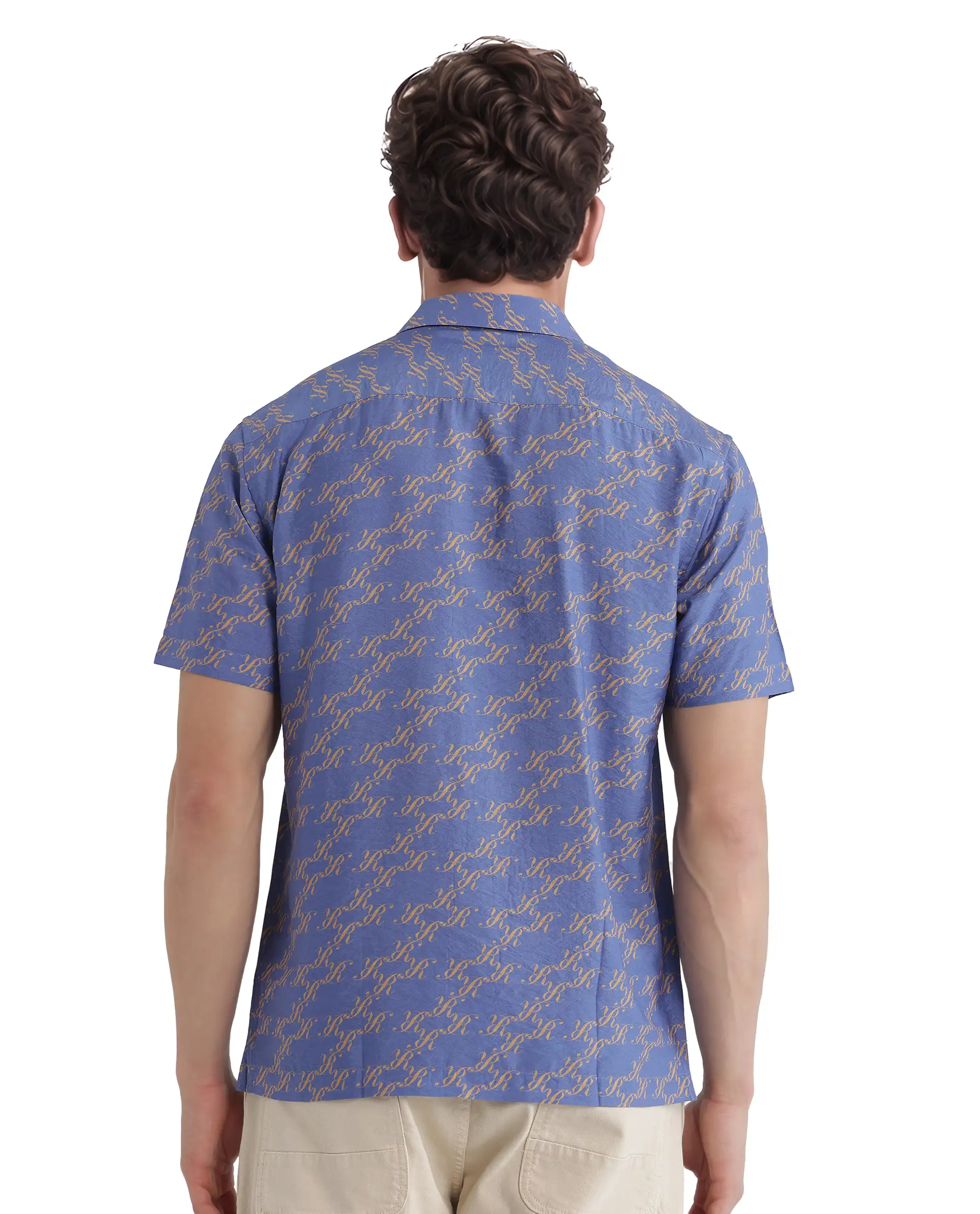 Rare Rabbit Men's Qoto Light Purple Viscose Blend Monogram Print Regular Fit Half Sleeve Collared Shirt - Image 5