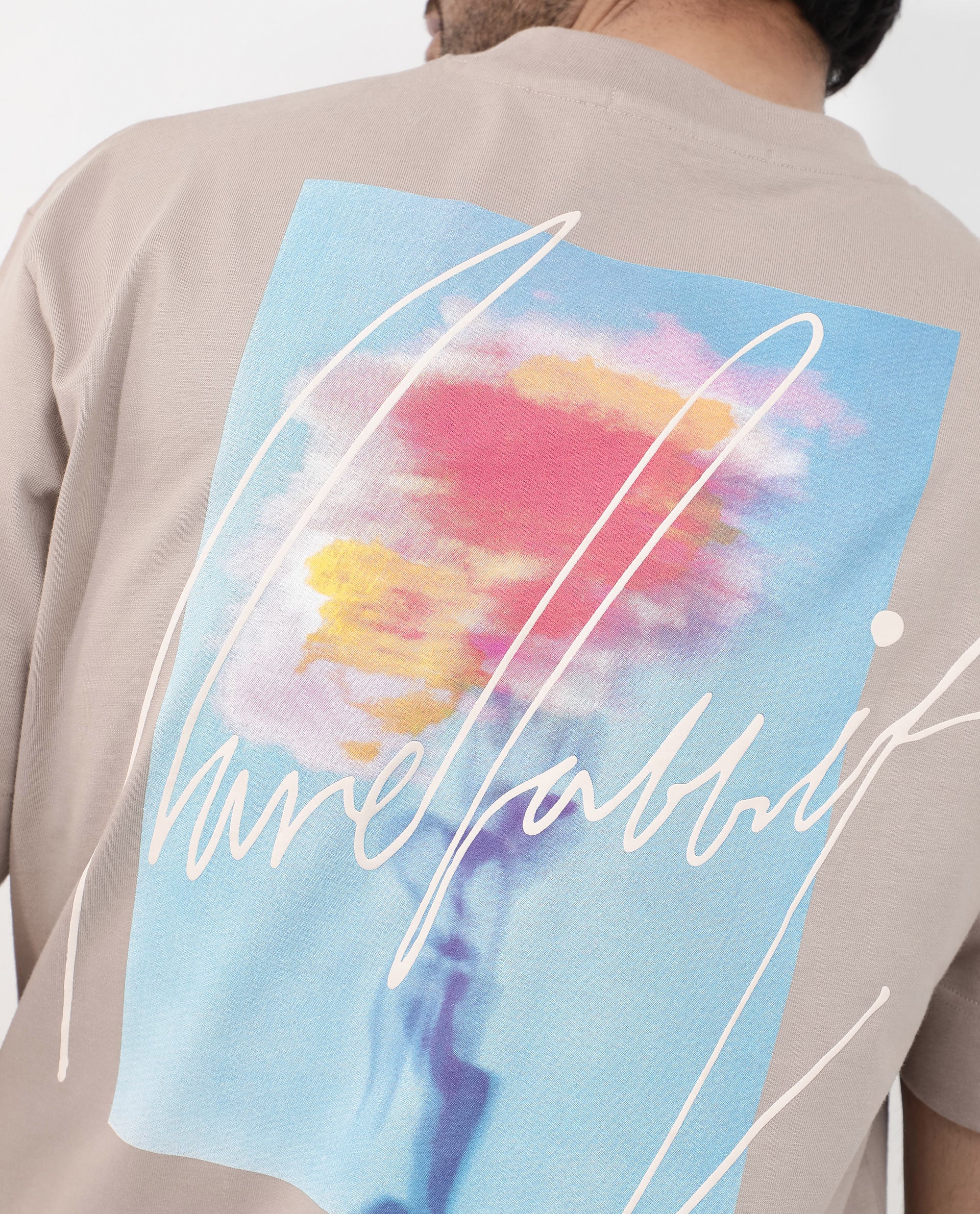 Rare Rabbit Articale Mens Quade Beige Cotton Polyester Fabric Short Sleeve Crew Neck Oversized Fit Graphic Printed T-Shirt - Image 3