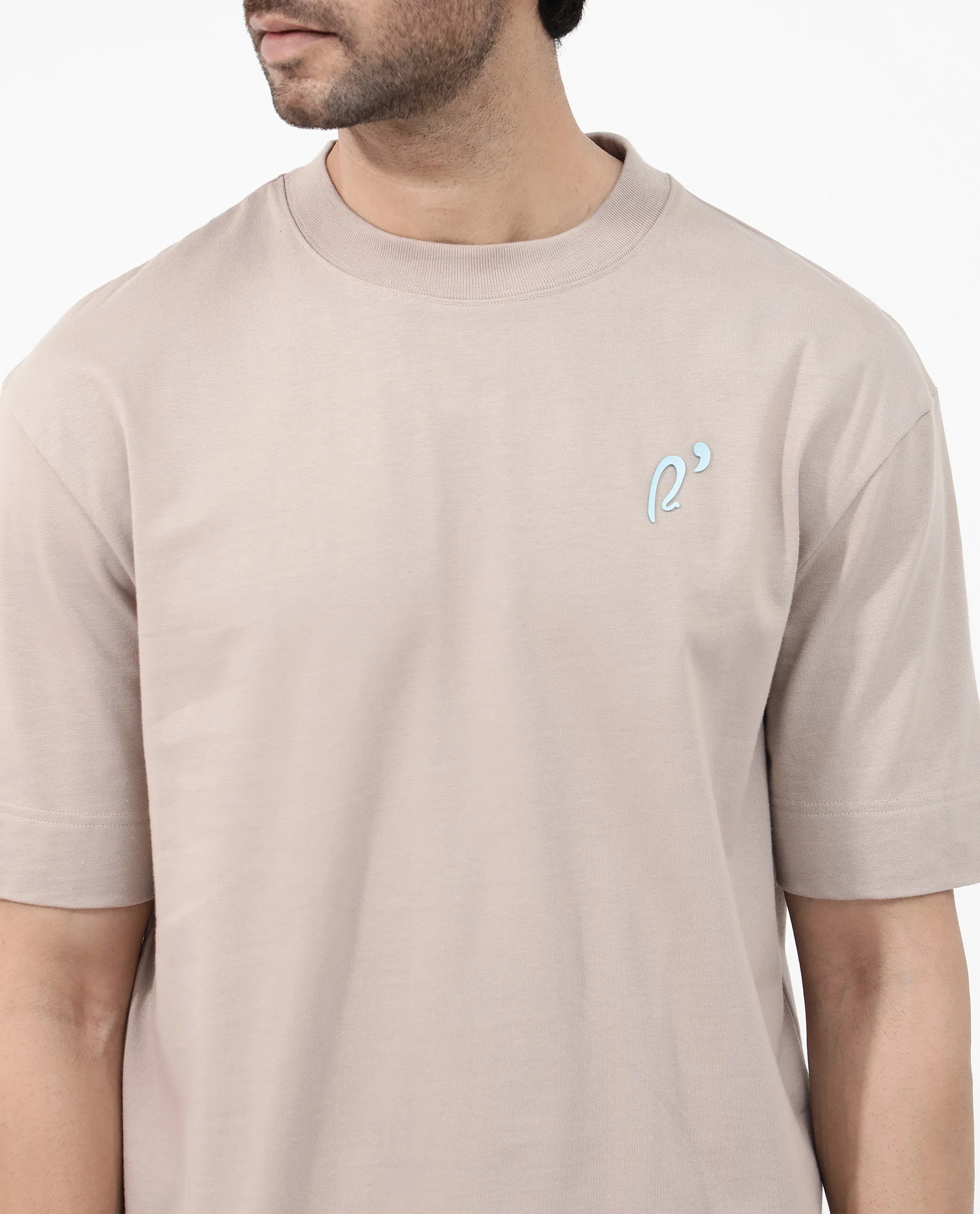 Rare Rabbit Articale Mens Quade Beige Cotton Polyester Fabric Short Sleeve Crew Neck Oversized Fit Graphic Printed T-Shirt - Image 5