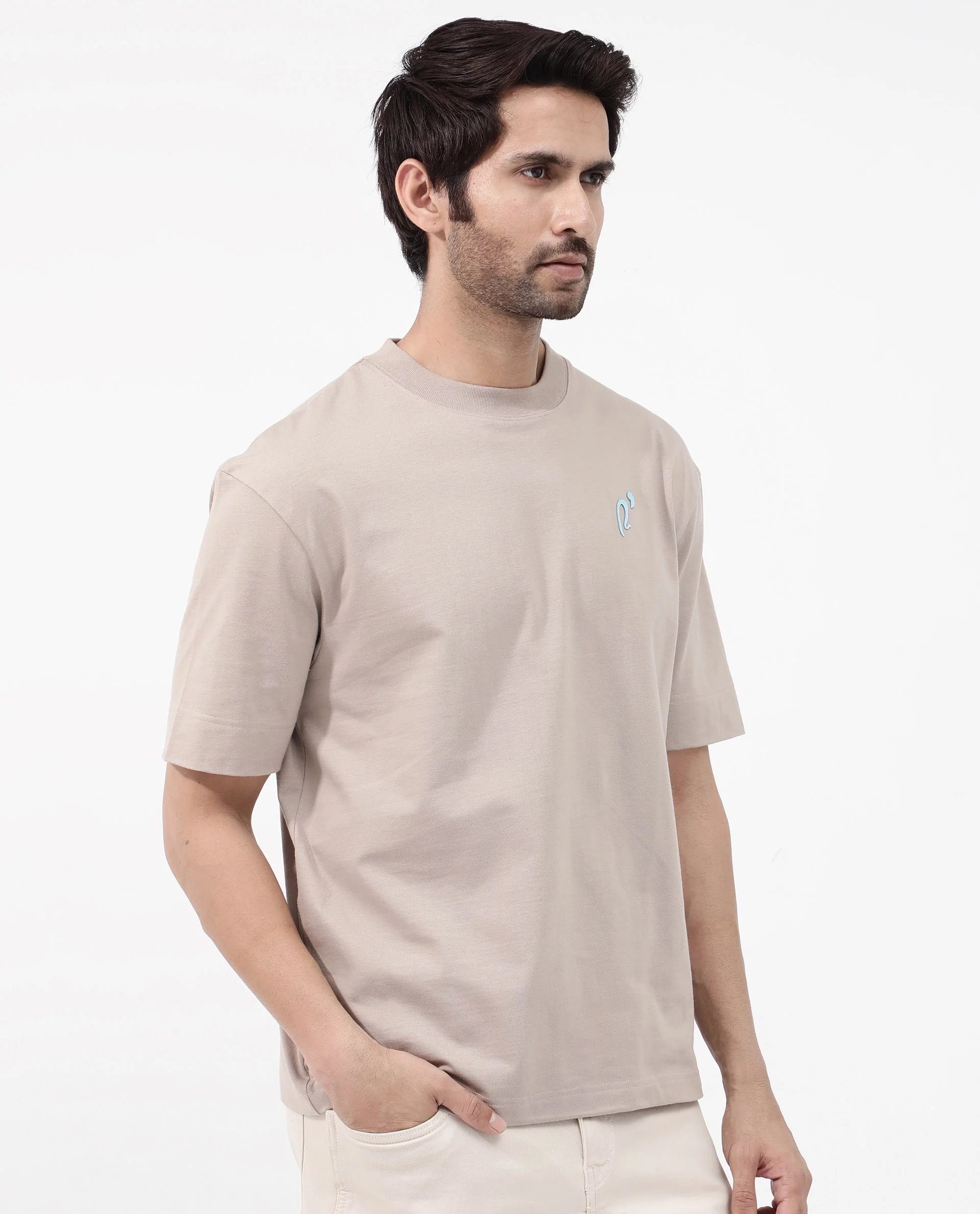 Rare Rabbit Articale Mens Quade Beige Cotton Polyester Fabric Short Sleeve Crew Neck Oversized Fit Graphic Printed T-Shirt - Image 7