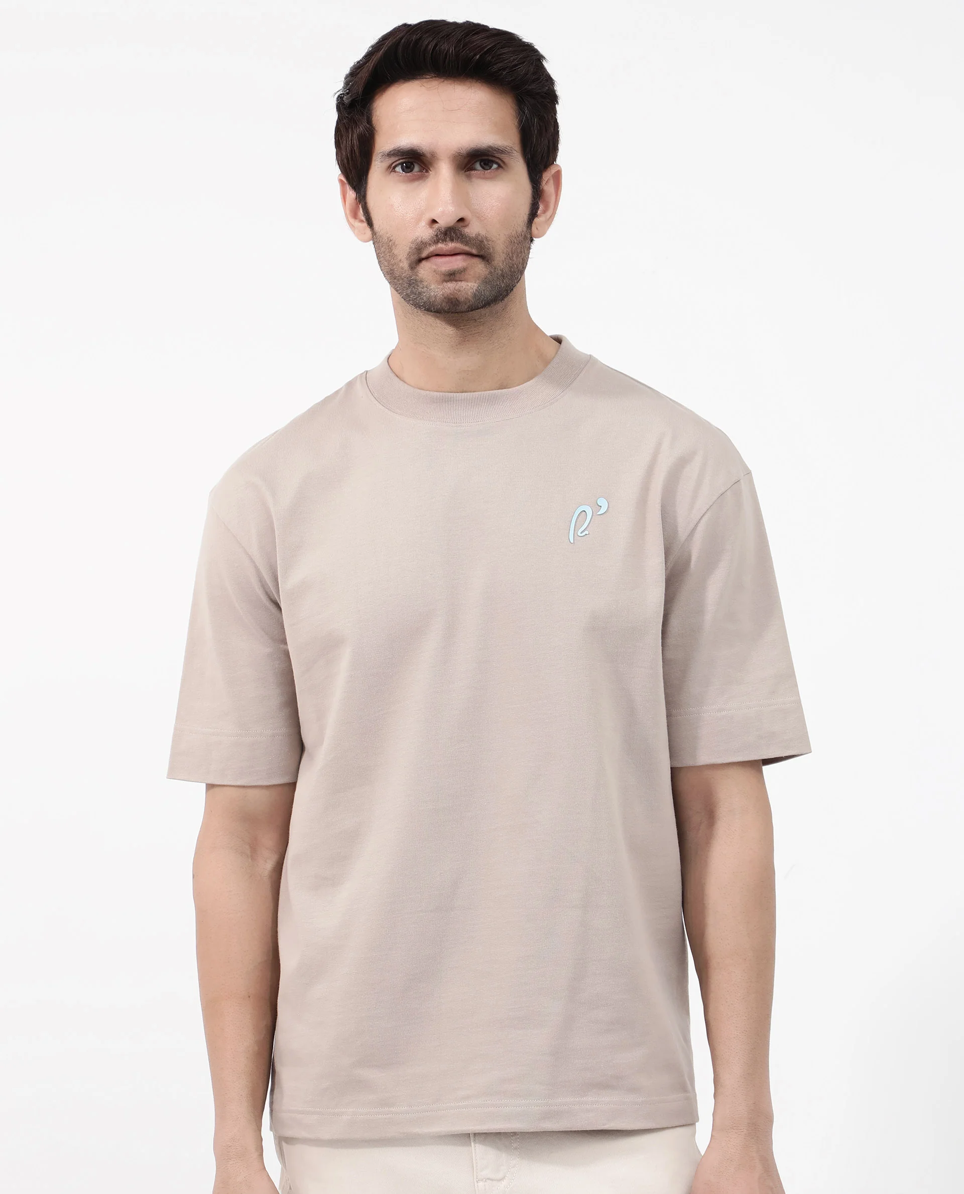 Rare Rabbit Articale Mens Quade Beige Cotton Polyester Fabric Short Sleeve Crew Neck Oversized Fit Graphic Printed T-Shirt - Image 8