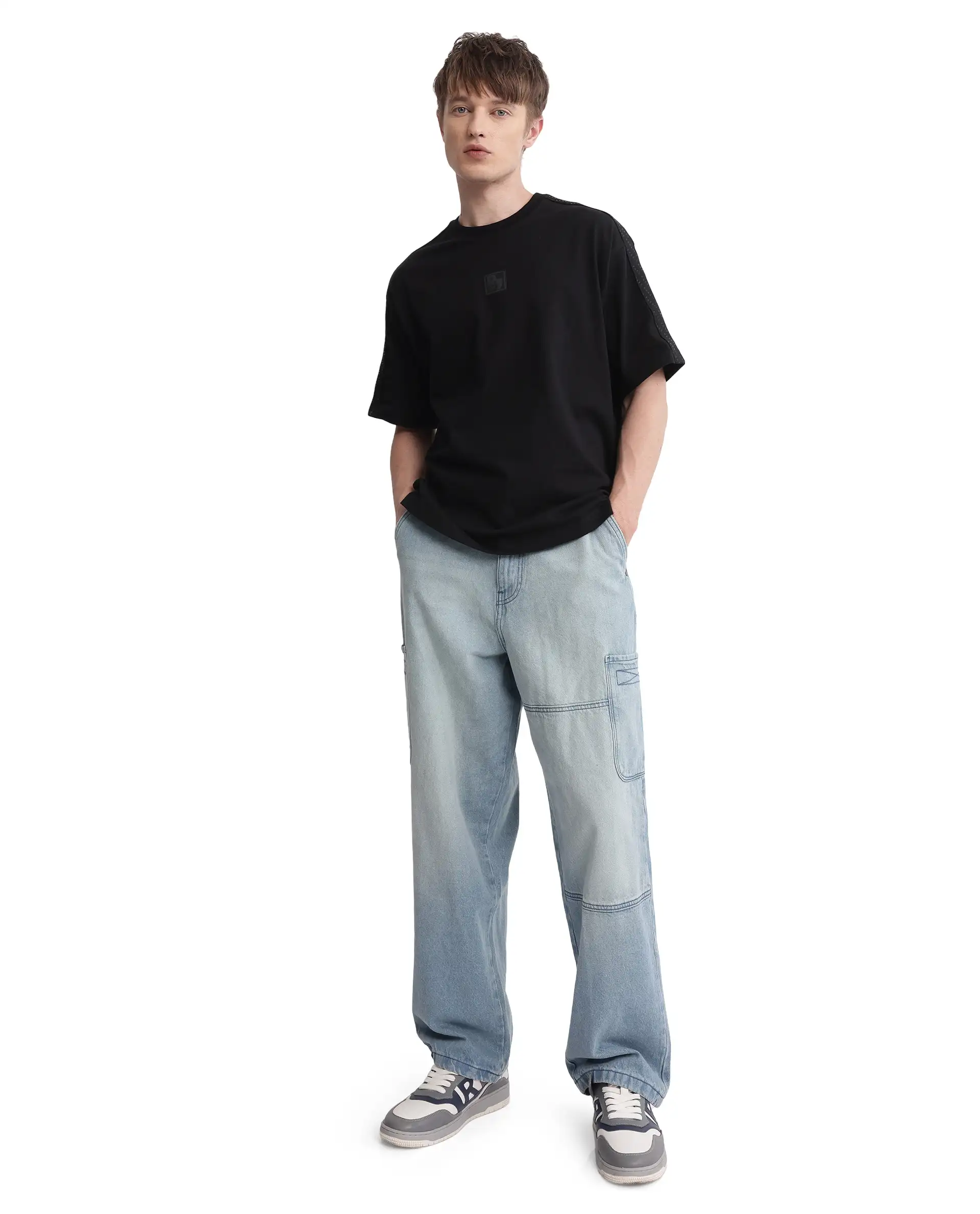 Rare Rabbit Men's Quate Black Cotton Plain Boxy Fit Half Sleeve Crew Neck T-Shirt - Image 3