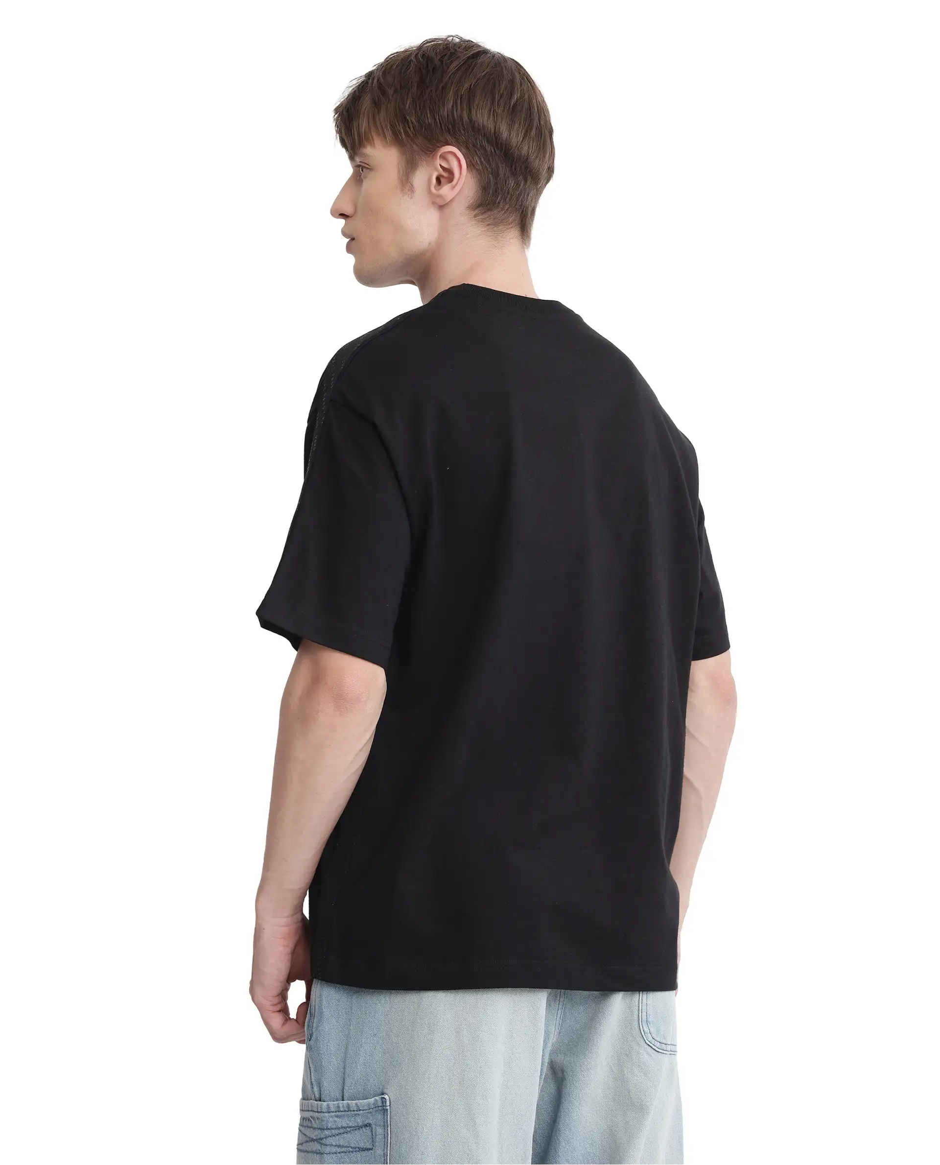 Rare Rabbit Men's Quate Black Cotton Plain Boxy Fit Half Sleeve Crew Neck T-Shirt - Image 5