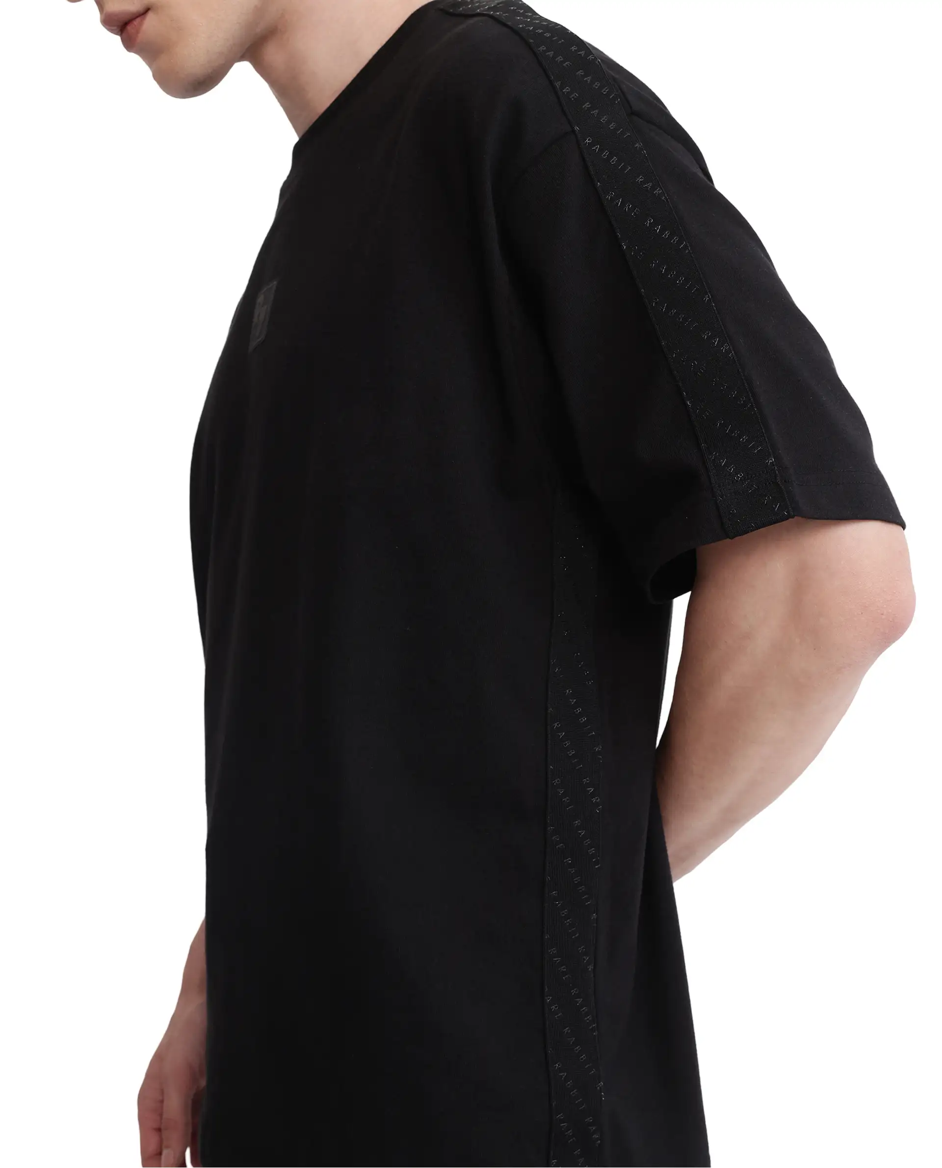 Rare Rabbit Men's Quate Black Cotton Plain Boxy Fit Half Sleeve Crew Neck T-Shirt - Image 9