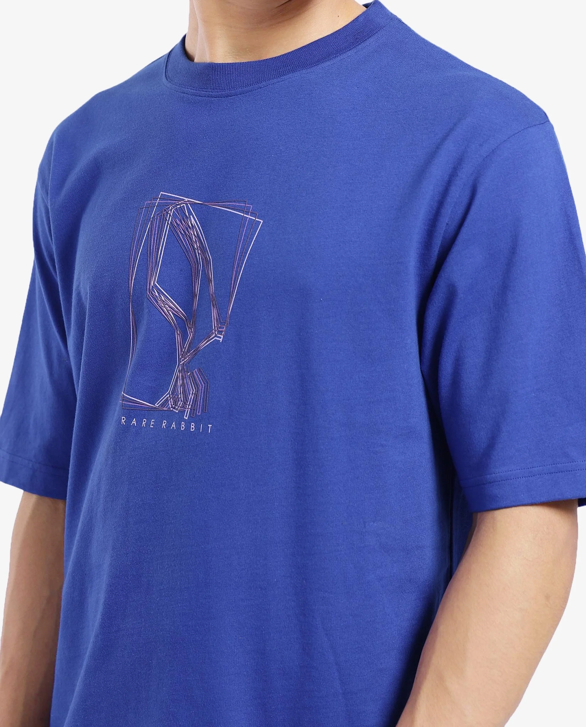 Rare Rabbit Men's Que Blue Cotton Graphic Print Regular Fit Half Sleeve Crew Neck T-Shirt - Image 3