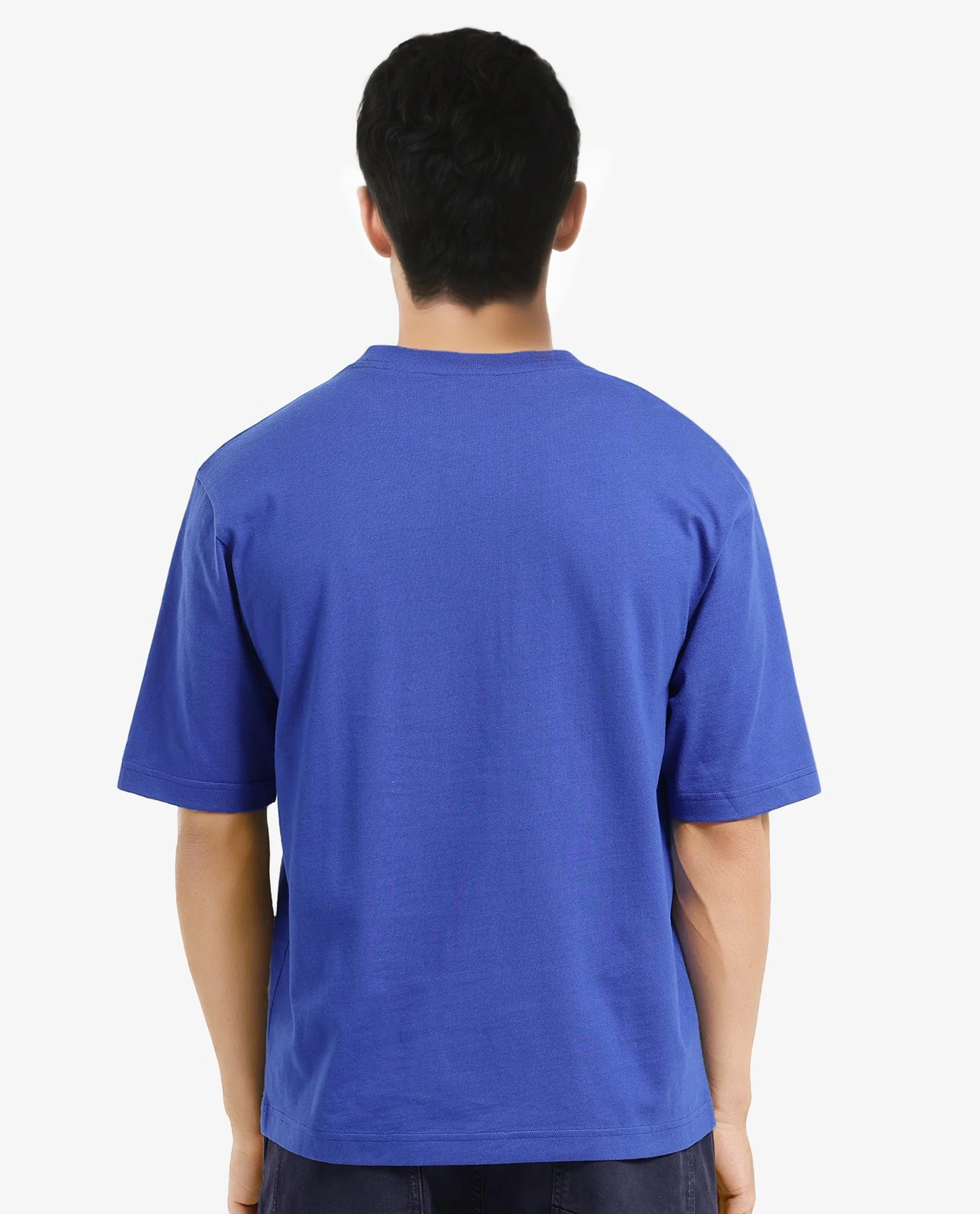Rare Rabbit Men's Que Blue Cotton Graphic Print Regular Fit Half Sleeve Crew Neck T-Shirt - Image 4