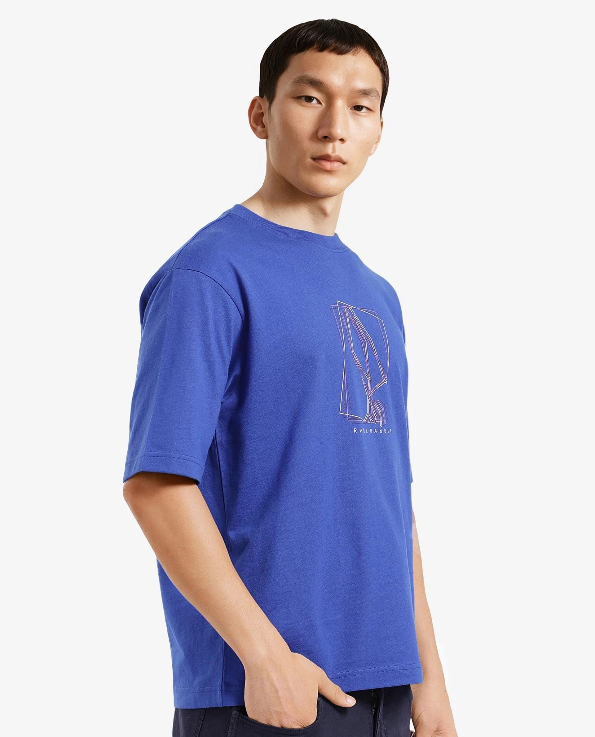 Rare Rabbit Men's Que Blue Cotton Graphic Print Regular Fit Half Sleeve Crew Neck T-Shirt - Image 6