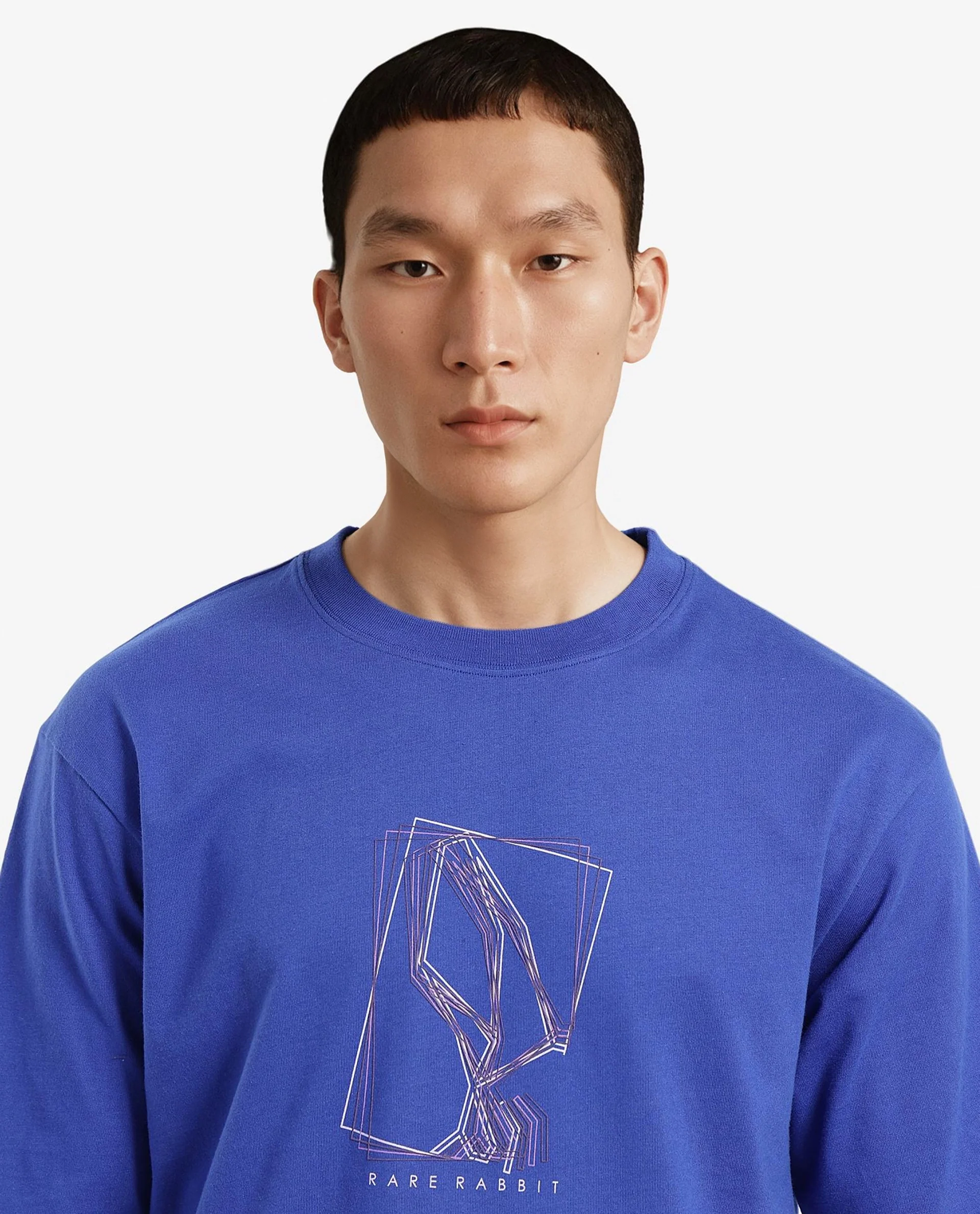 Rare Rabbit Men's Que Blue Cotton Graphic Print Regular Fit Half Sleeve Crew Neck T-Shirt - Image 7