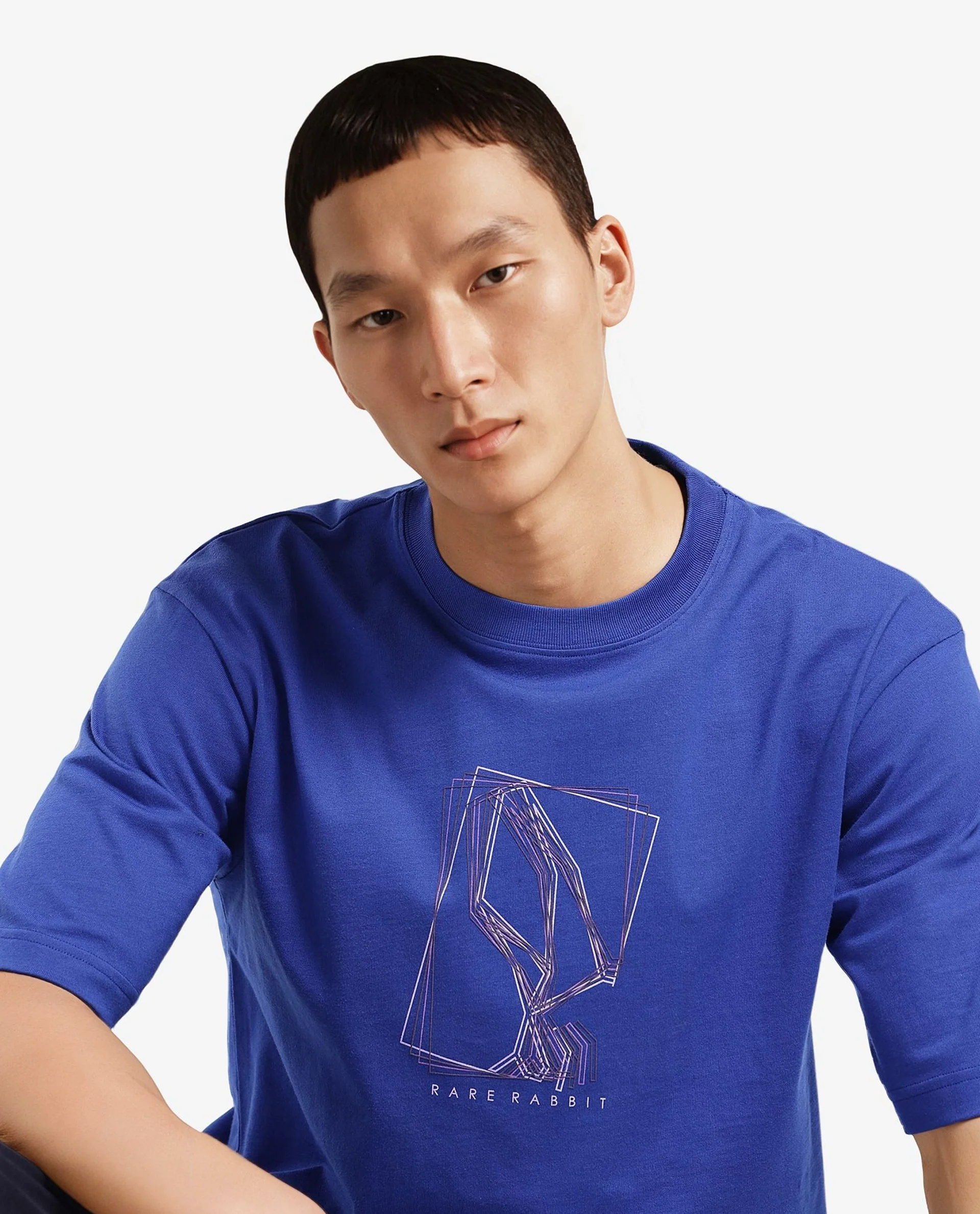 Rare Rabbit Men's Que Blue Cotton Graphic Print Regular Fit Half Sleeve Crew Neck T-Shirt - Image 8