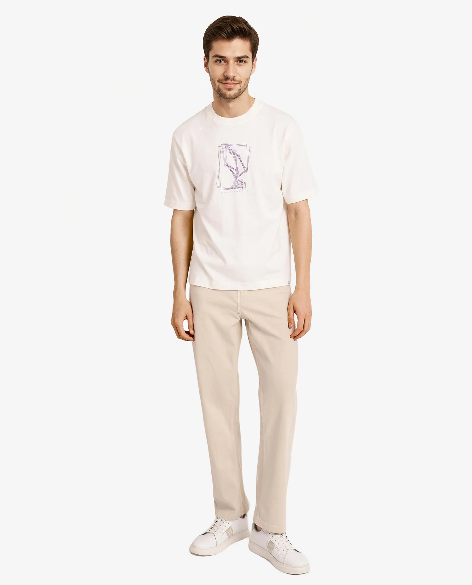 Rare Rabbit Men's Que Off White Cotton Graphic Print Regular Fit Half Sleeve Crew Neck T-Shirt - Image 2