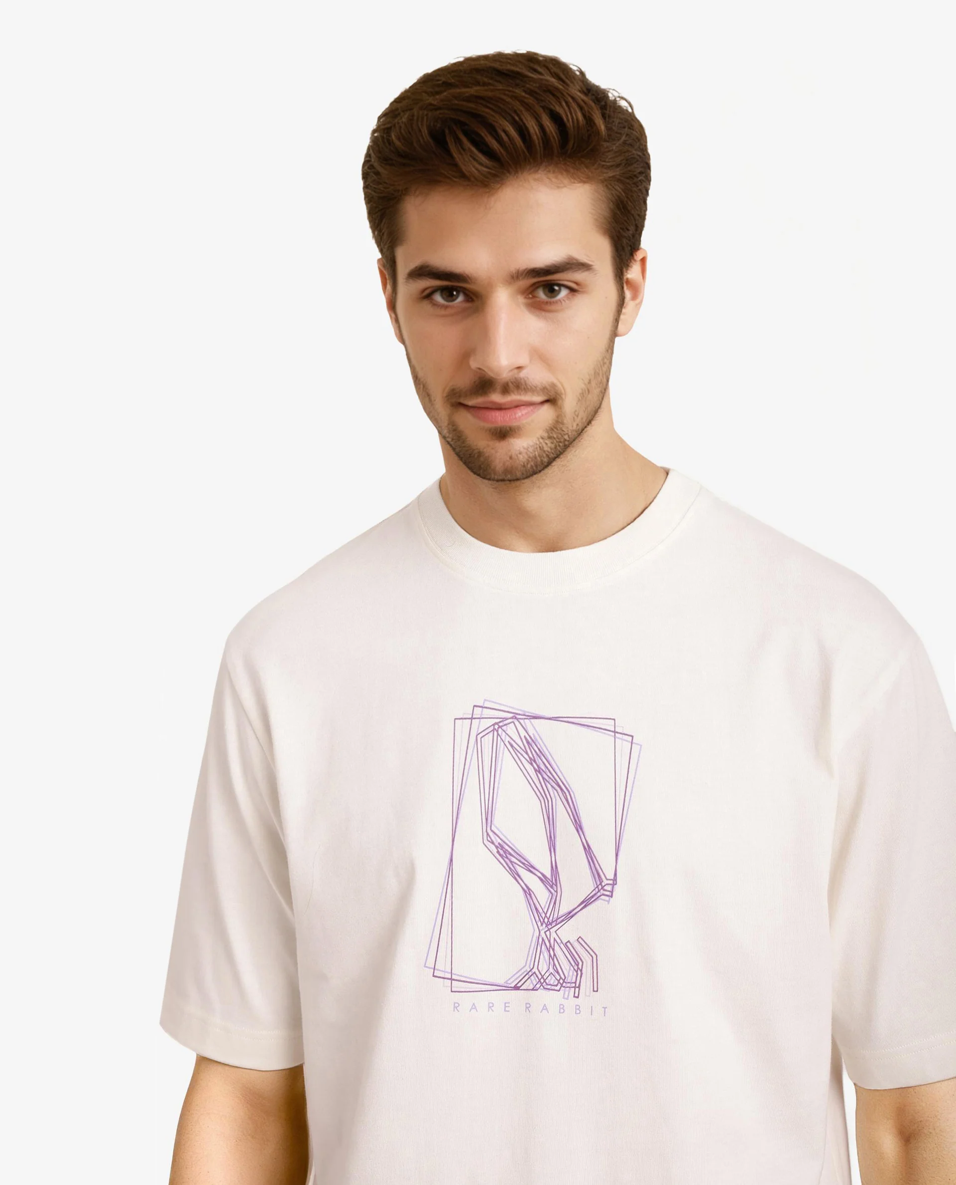 Rare Rabbit Men's Que Off White Cotton Graphic Print Regular Fit Half Sleeve Crew Neck T-Shirt - Image 4