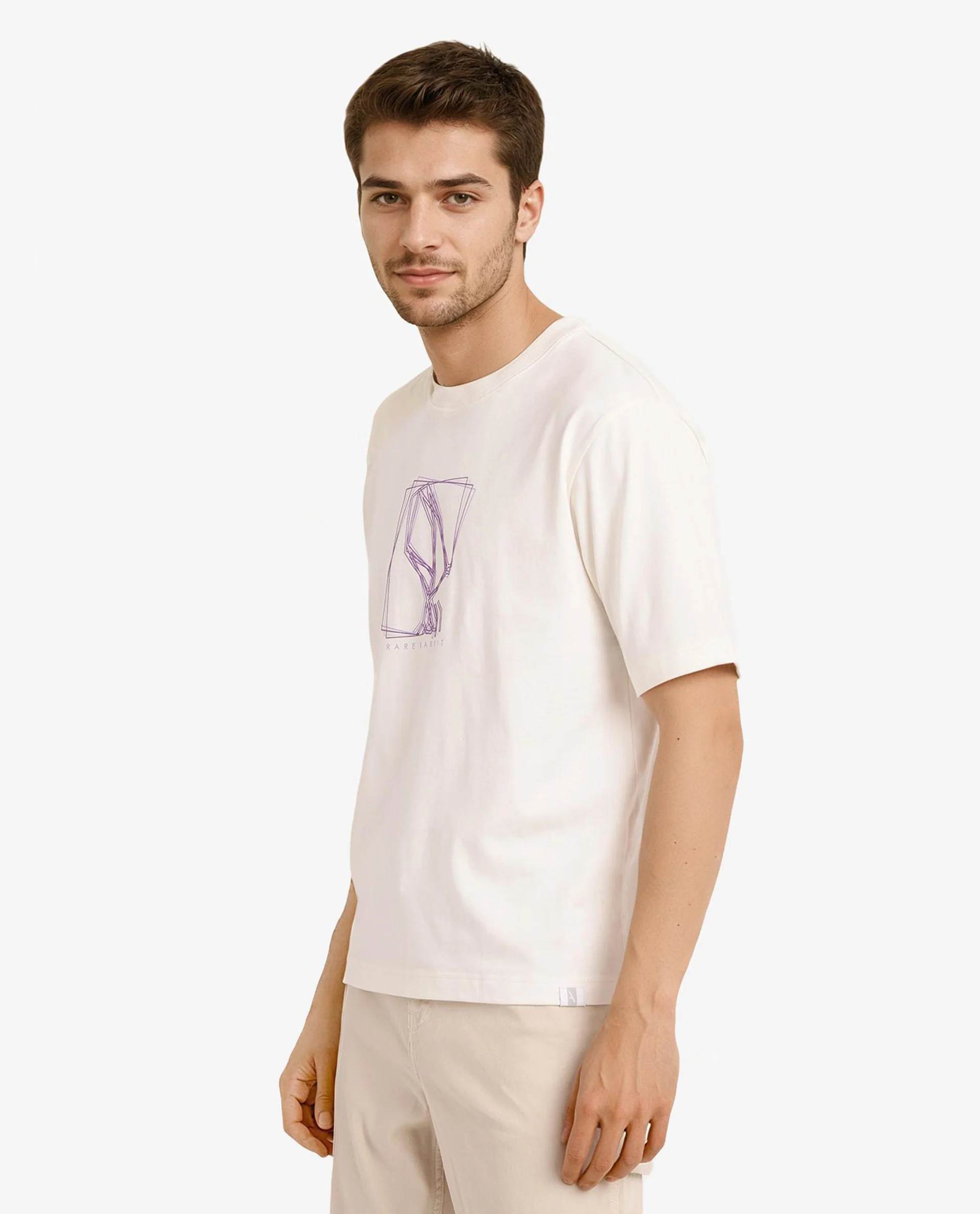 Rare Rabbit Men's Que Off White Cotton Graphic Print Regular Fit Half Sleeve Crew Neck T-Shirt - Image 7