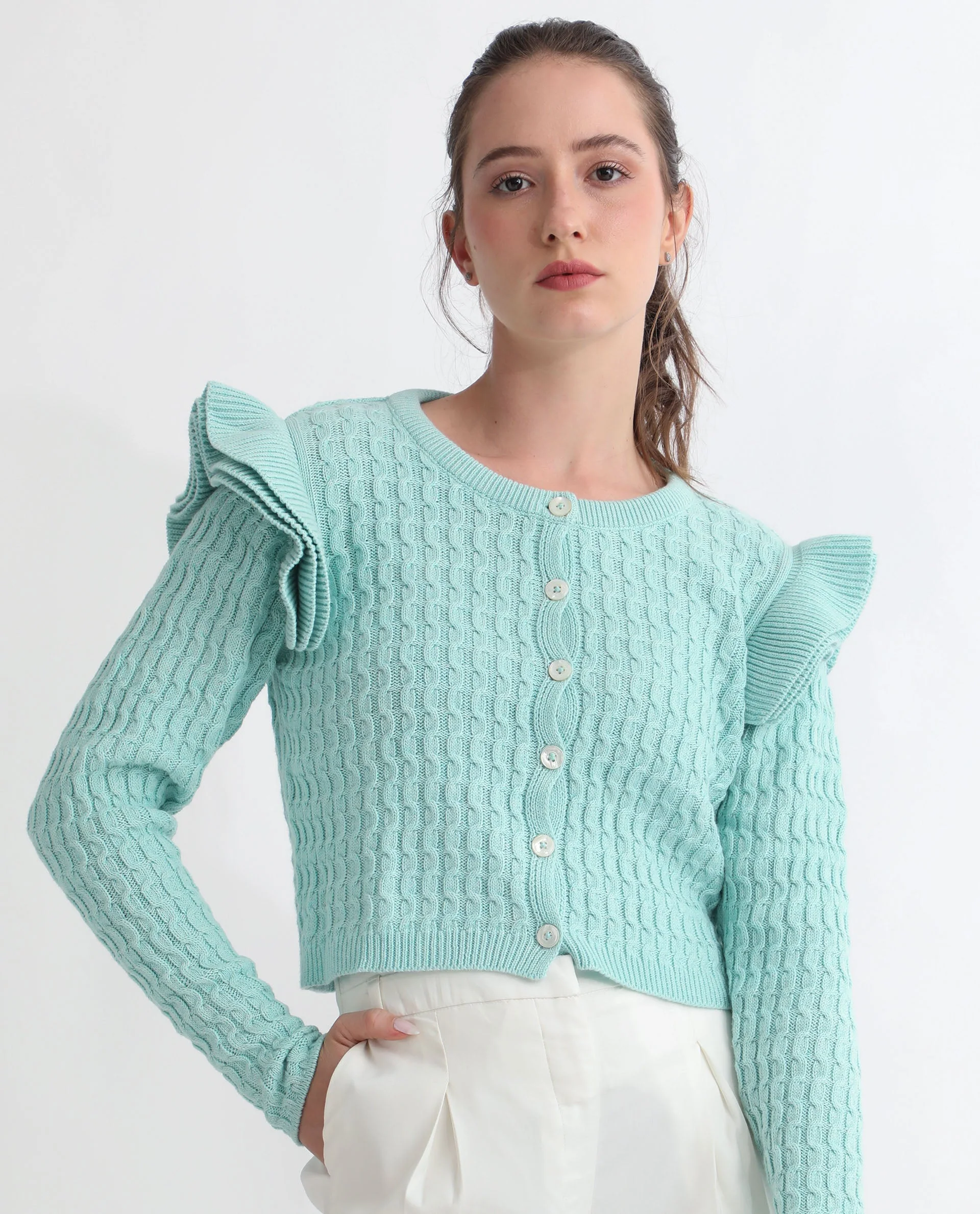Rareism Women's Queen Blue Cotton Crew Neck Plain Regular Fit Sweater - Image 3