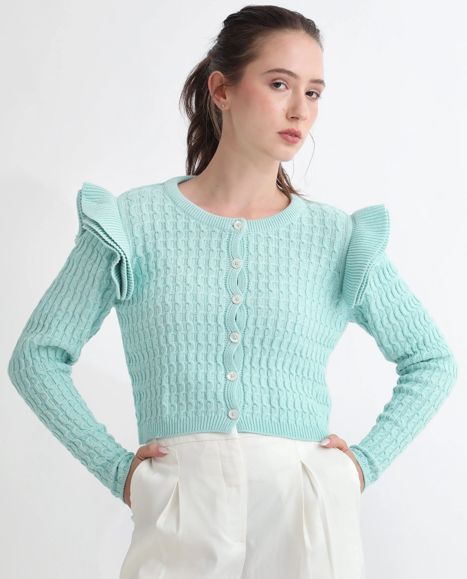 Rareism Women's Queen Blue Cotton Crew Neck Plain Regular Fit Sweater - Image 5