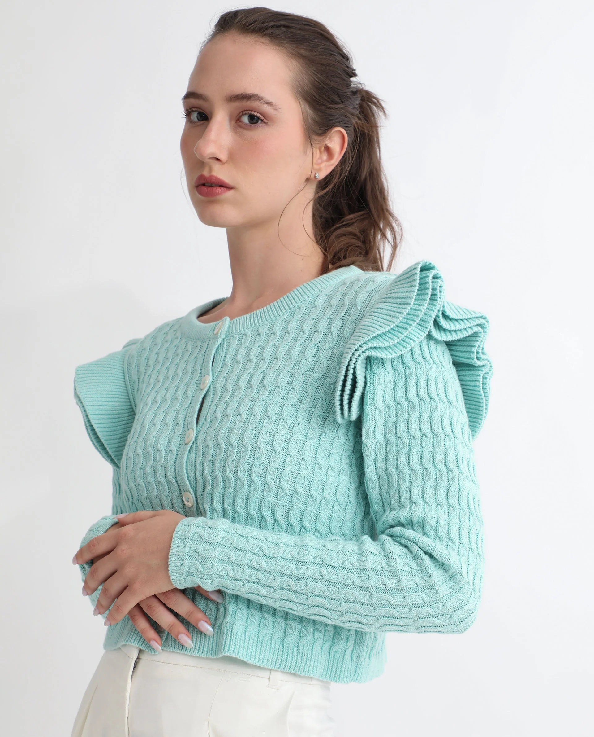 Rareism Women's Queen Blue Cotton Crew Neck Plain Regular Fit Sweater - Image 6