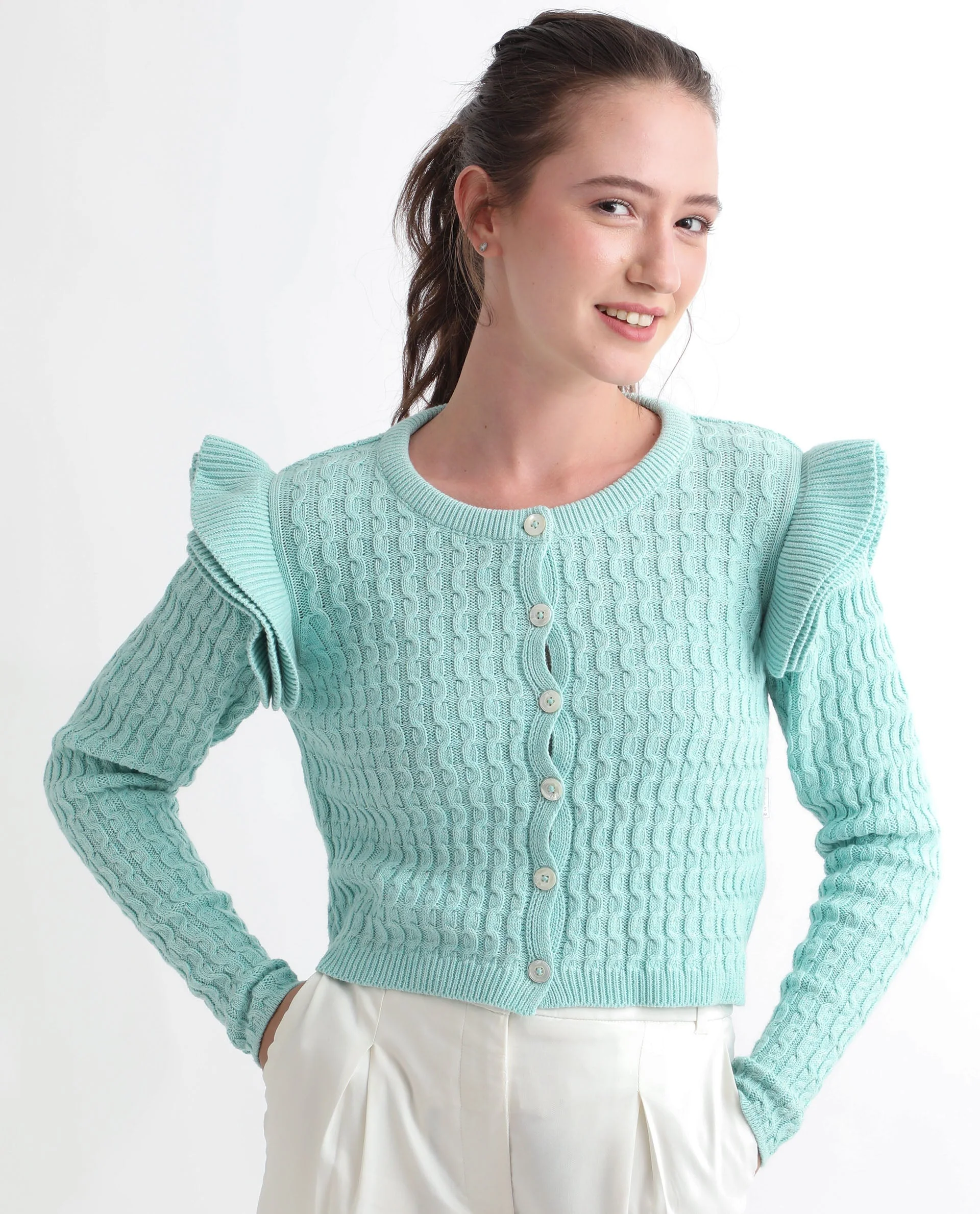 Rareism Women's Queen Blue Cotton Crew Neck Plain Regular Fit Sweater - Image 8