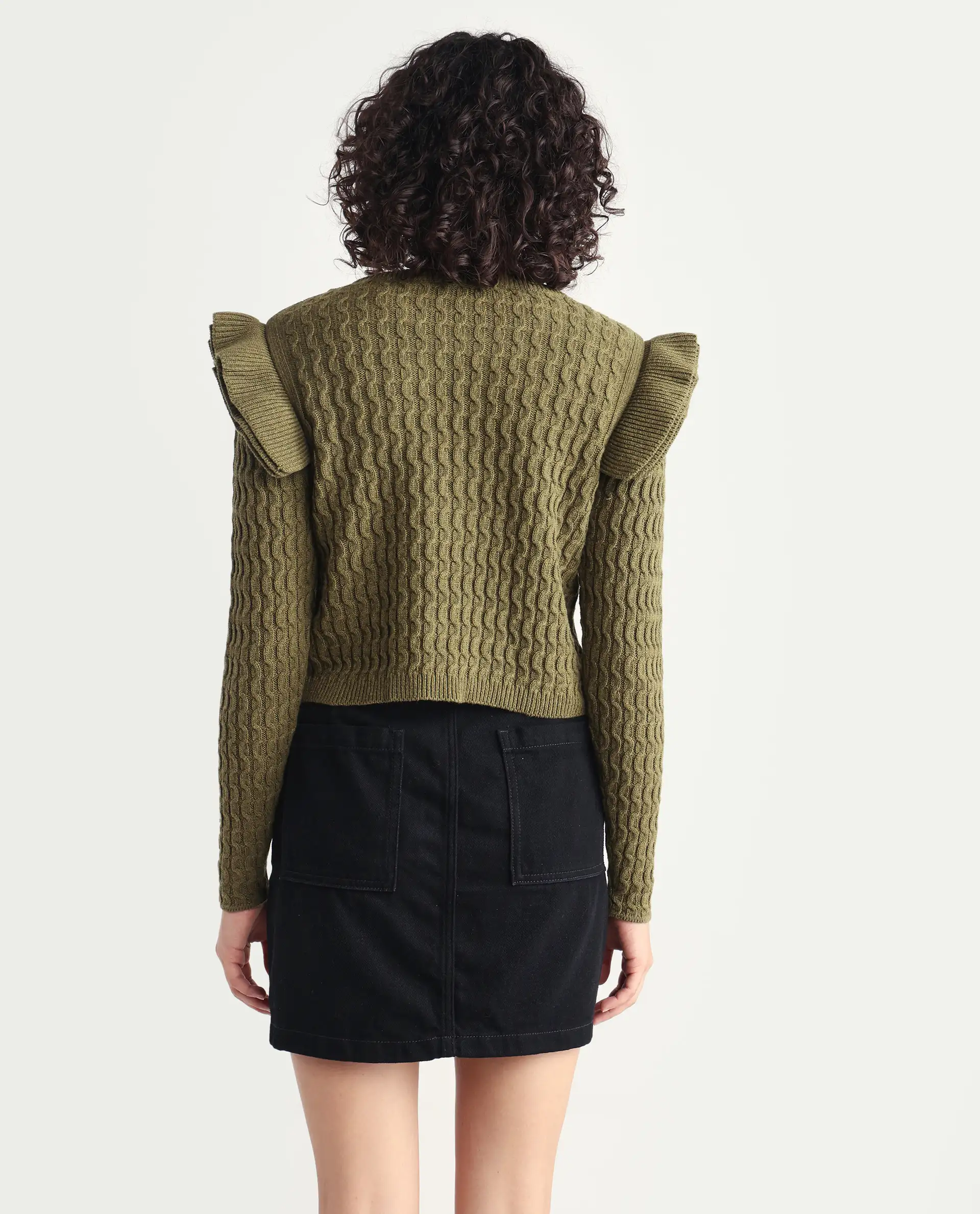 Rareism Women's Queen Olive Cotton Crew Neck Plain Regular Fit Sweater - Image 6